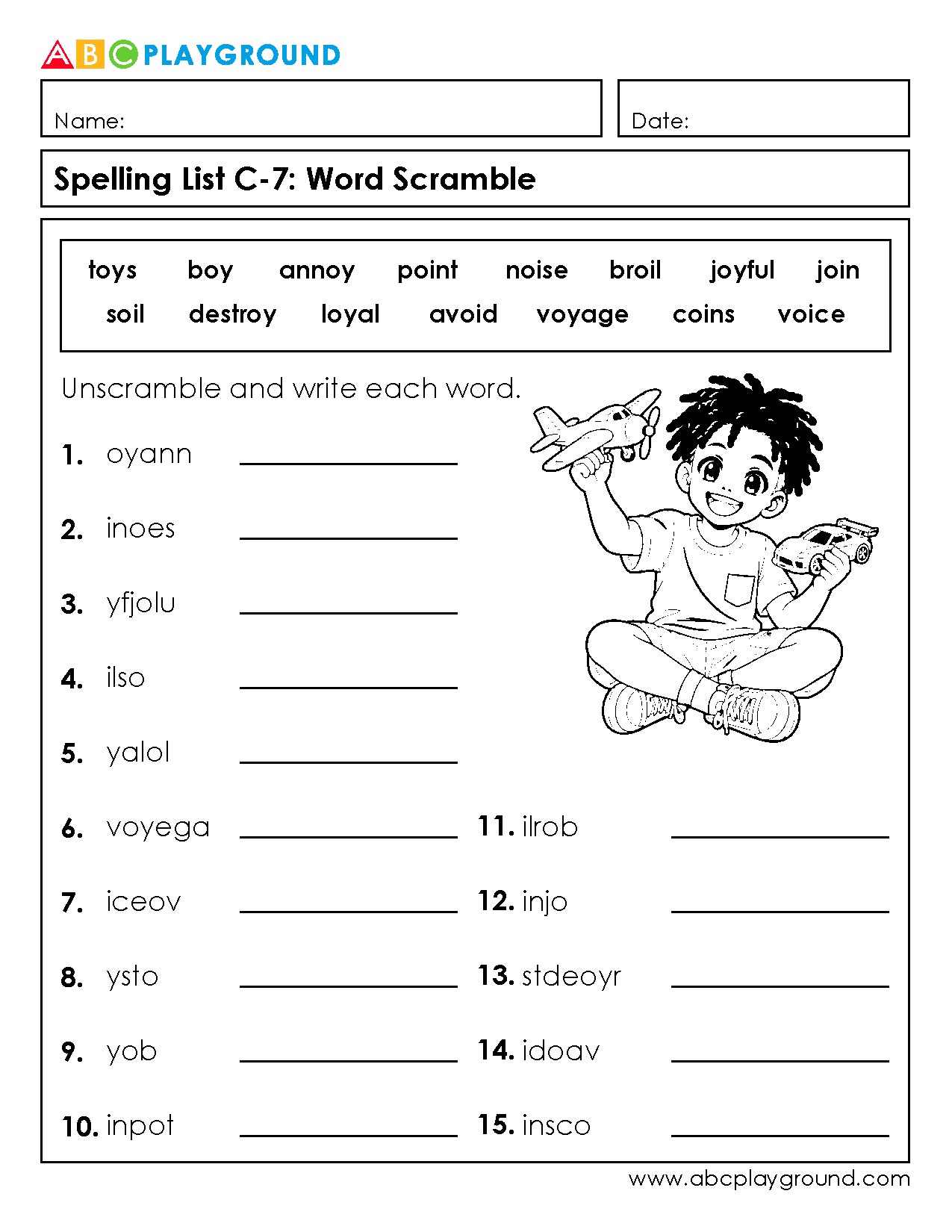 C7 Spelling Word Scramble Worksheet with Answers