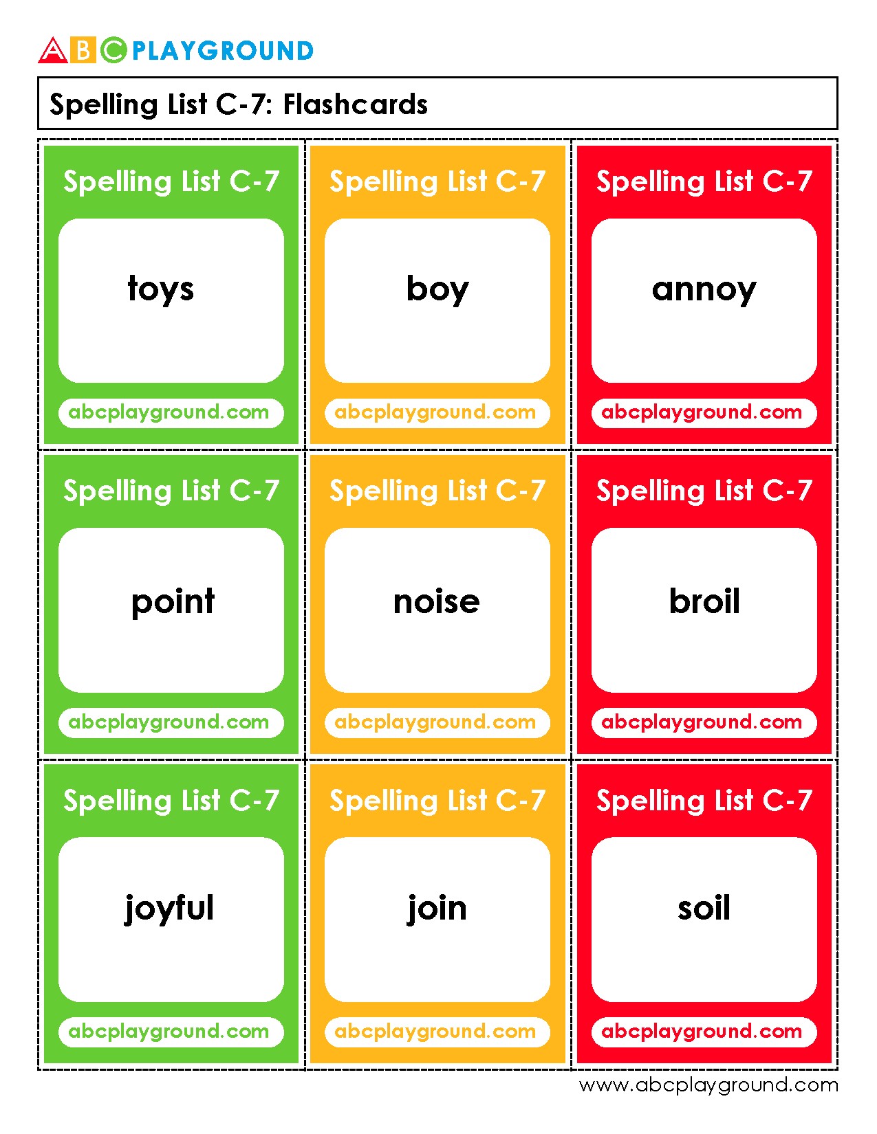 C7 Spelling List Flashcards for Building Vocabulary