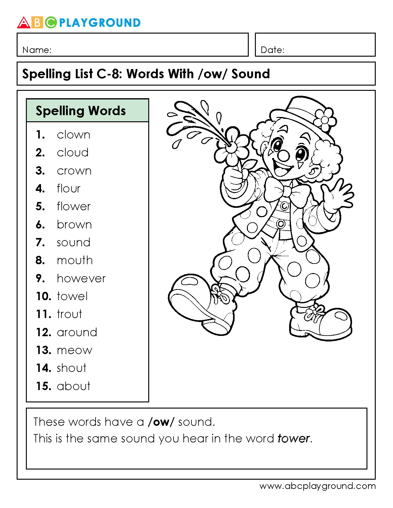C8 Spelling Practice for Words with the /ow/ Sound