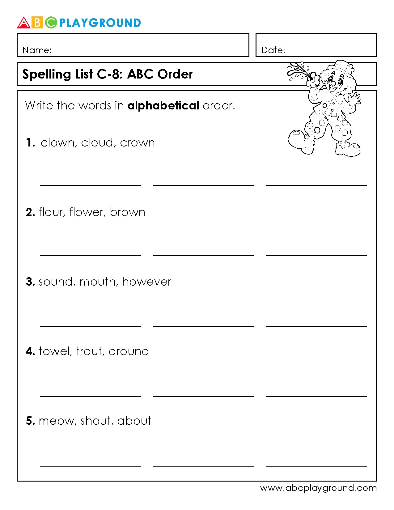 C8 Practice Alphabetical Order with Spelling Words