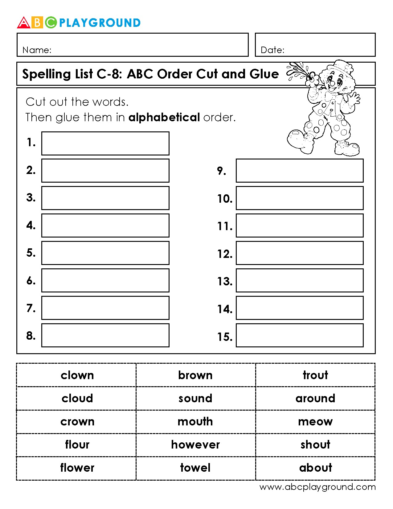 C8 Cut and Glue Words in Alphabetical Order Worksheet