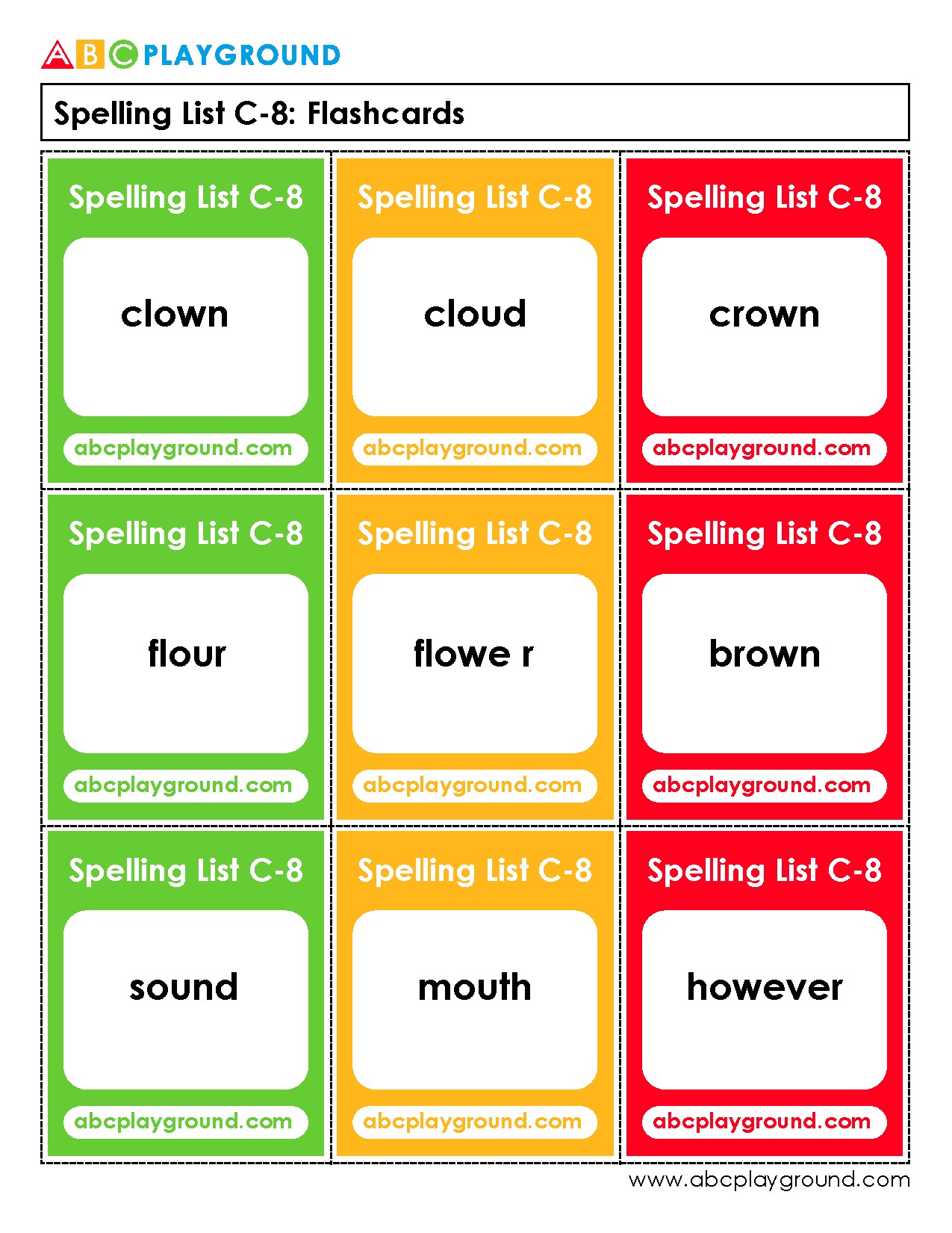 C8 Spelling List Flashcards for Vocabulary Practice