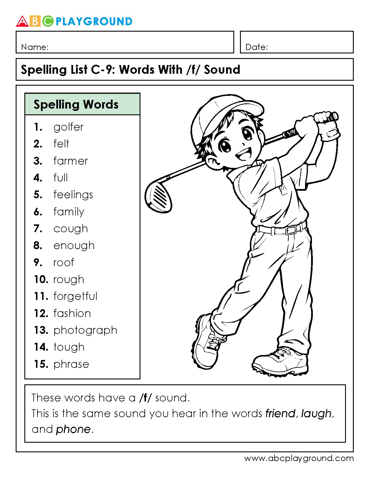 C9 Spelling List Featuring Words With the /f/ Sound