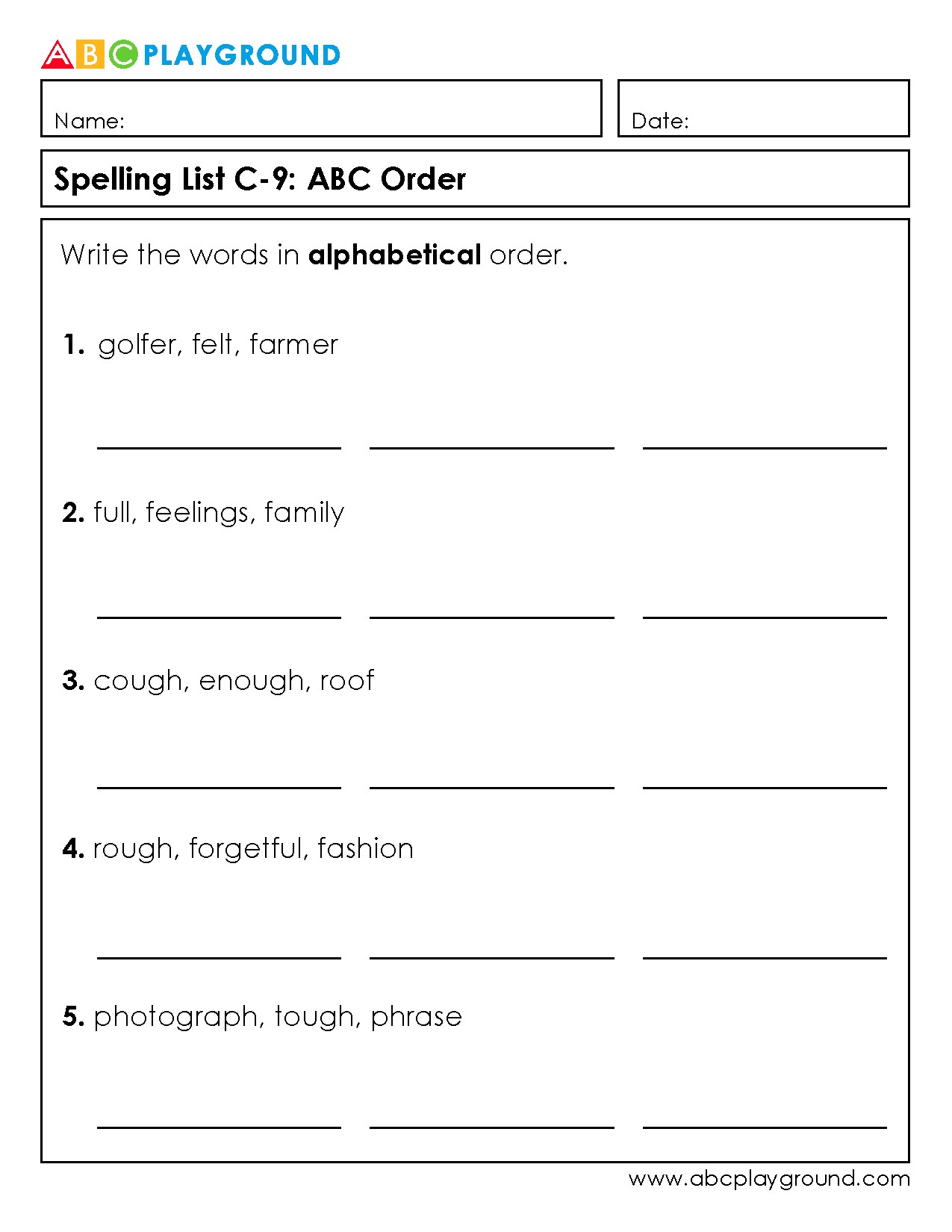 C9 Practice Alphabetical Order with Spelling Words