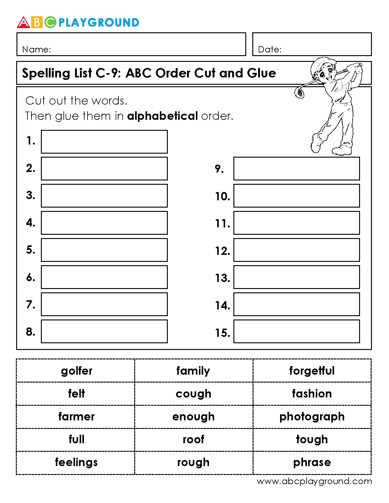 C9 ABC Order Cut and Glue Spelling Activity