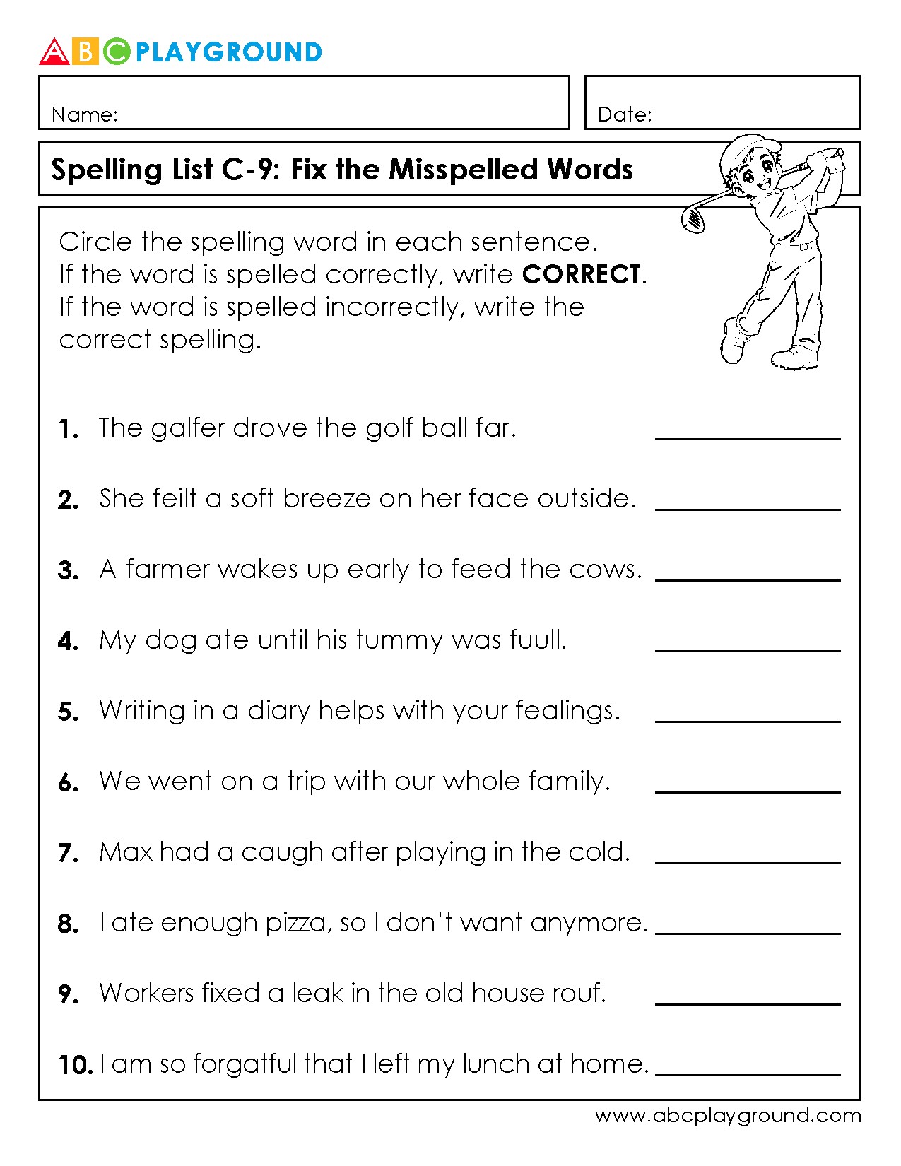 C9 Fix the Misspelled Words Spelling Practice Worksheet