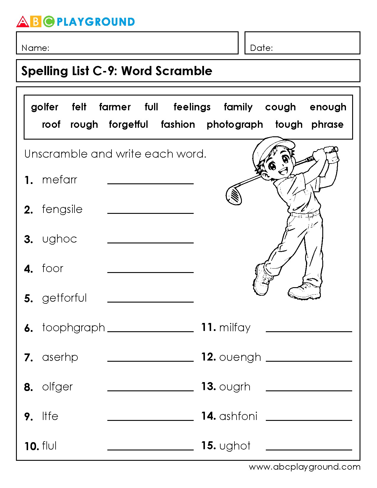 C9 Word Scramble Spelling Practice Worksheet