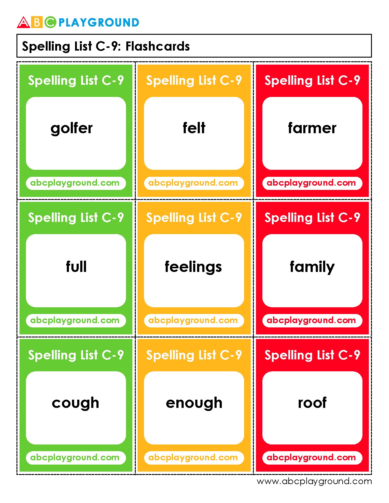 C9 Spelling List Flashcards for Vocabulary Practice