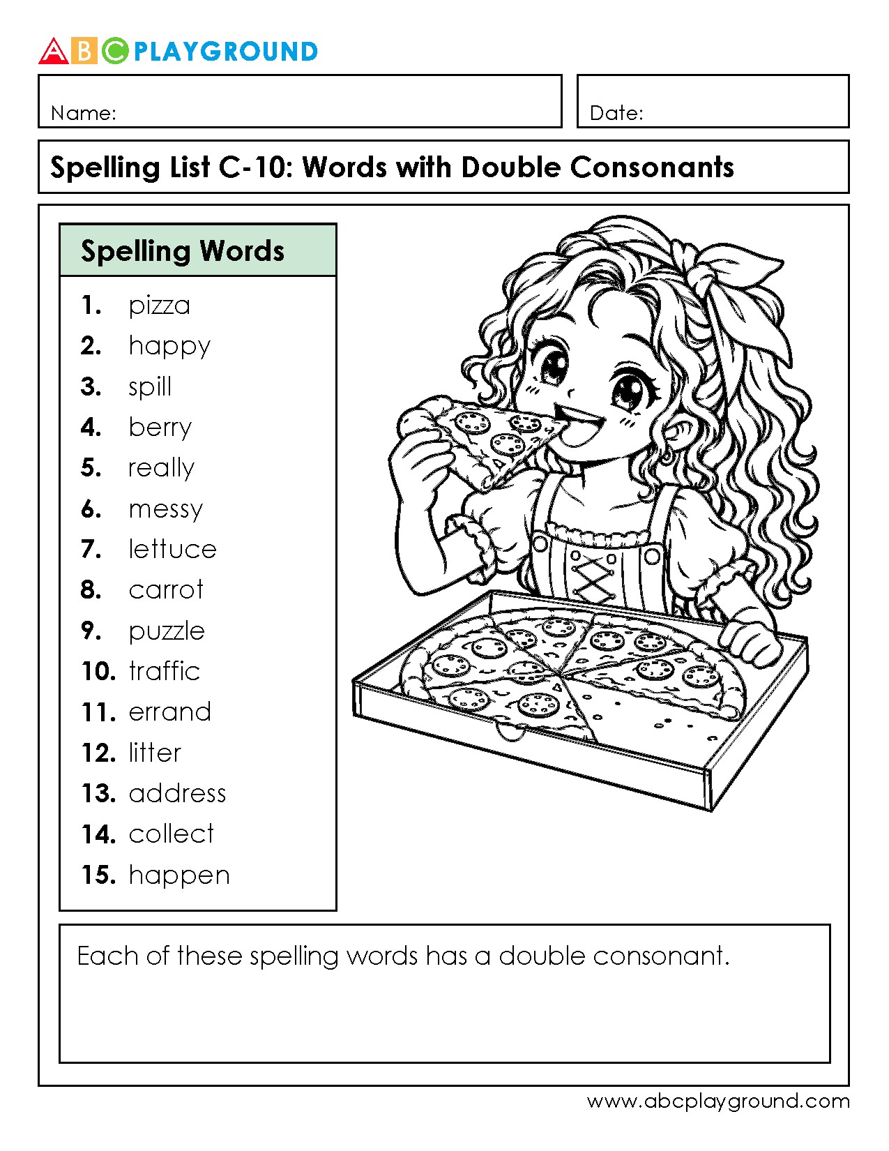 C10 Spelling List: Practice Words with Double Consonants