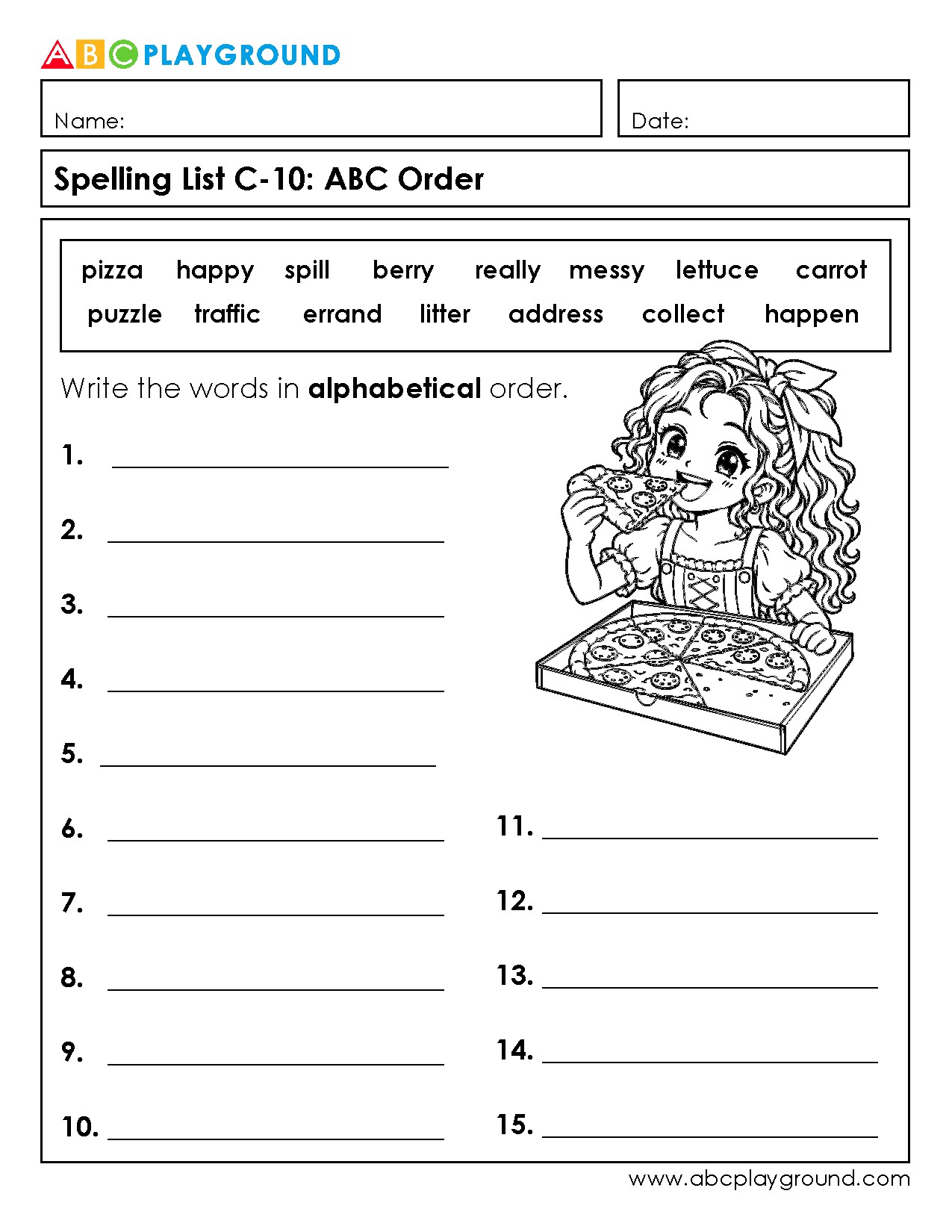 C10 Practice Alphabetical Order with Fun Spelling Words