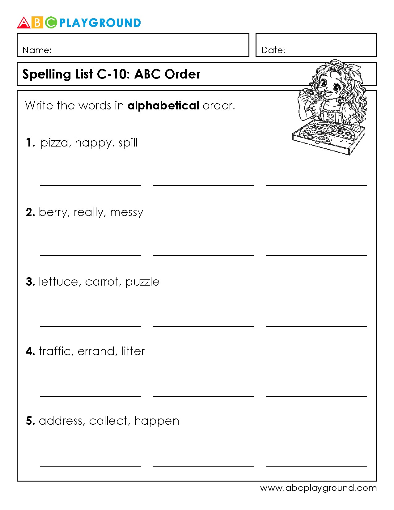 C10 Practice Alphabetical Order with Spelling Word Lists