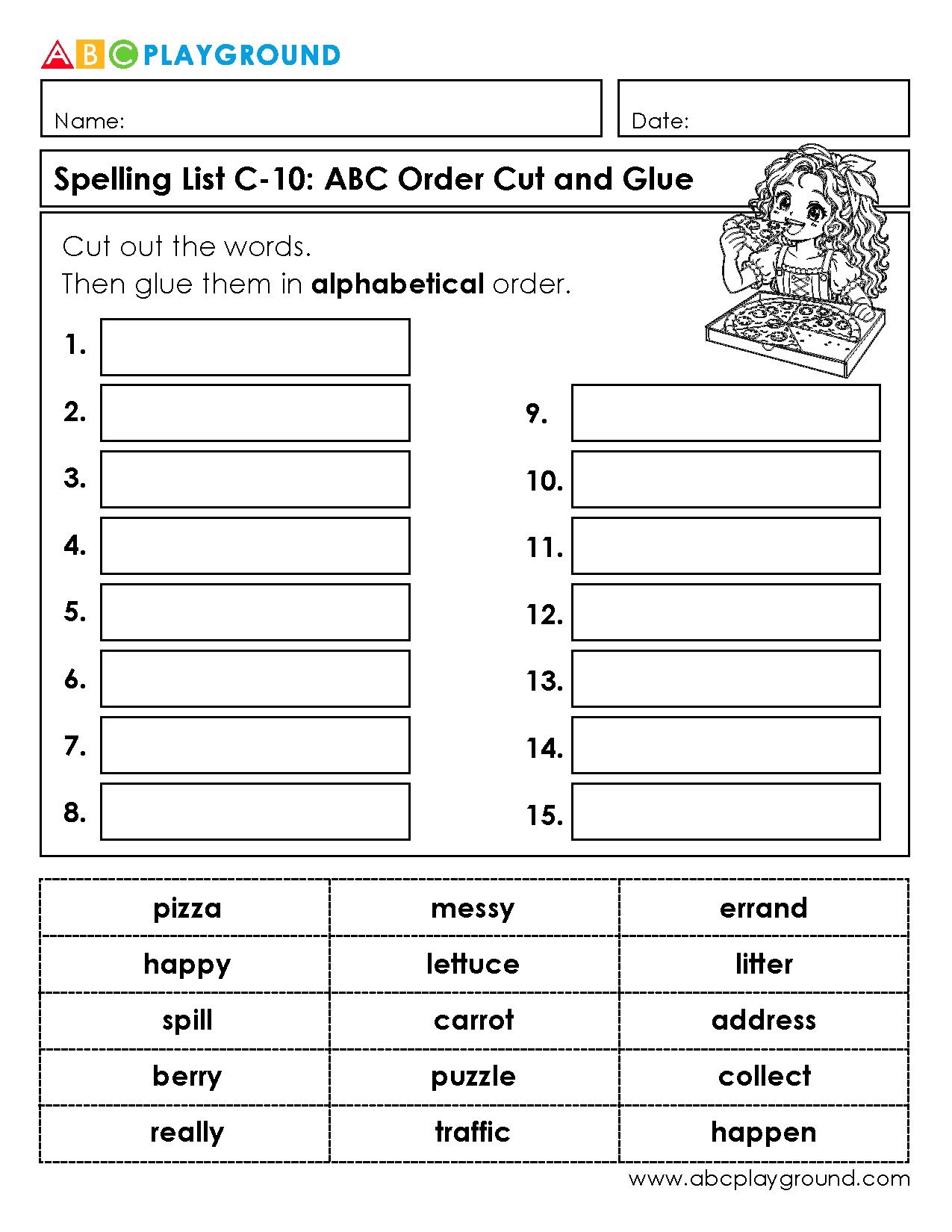 C10 Cut and Glue Activity for Alphabetical Order Practice