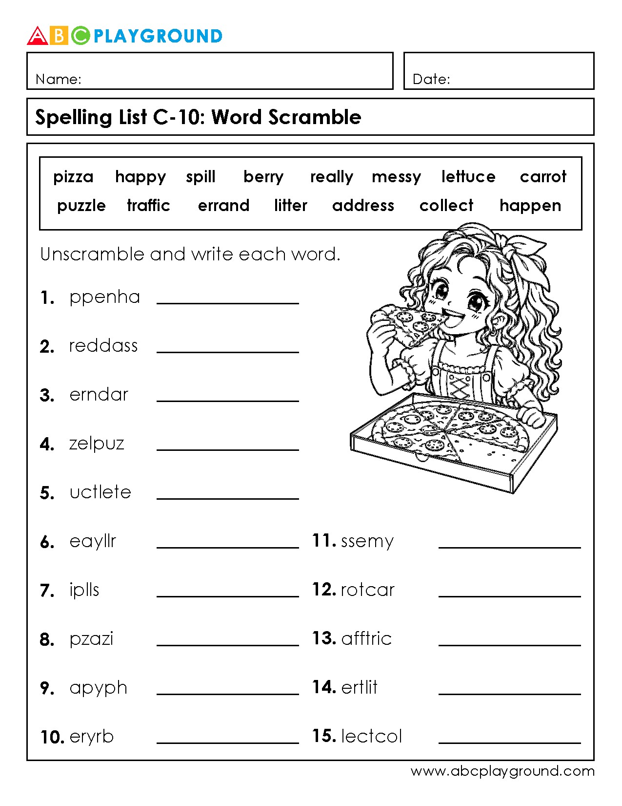 C10 Fun Word Scramble Spelling Practice Worksheet