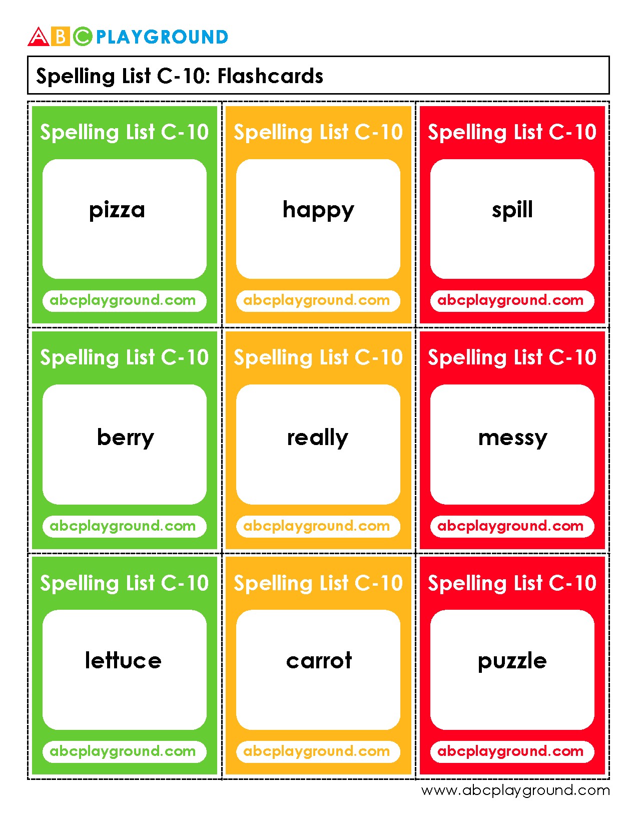 C10 Spelling Flashcards for Common Words Practice