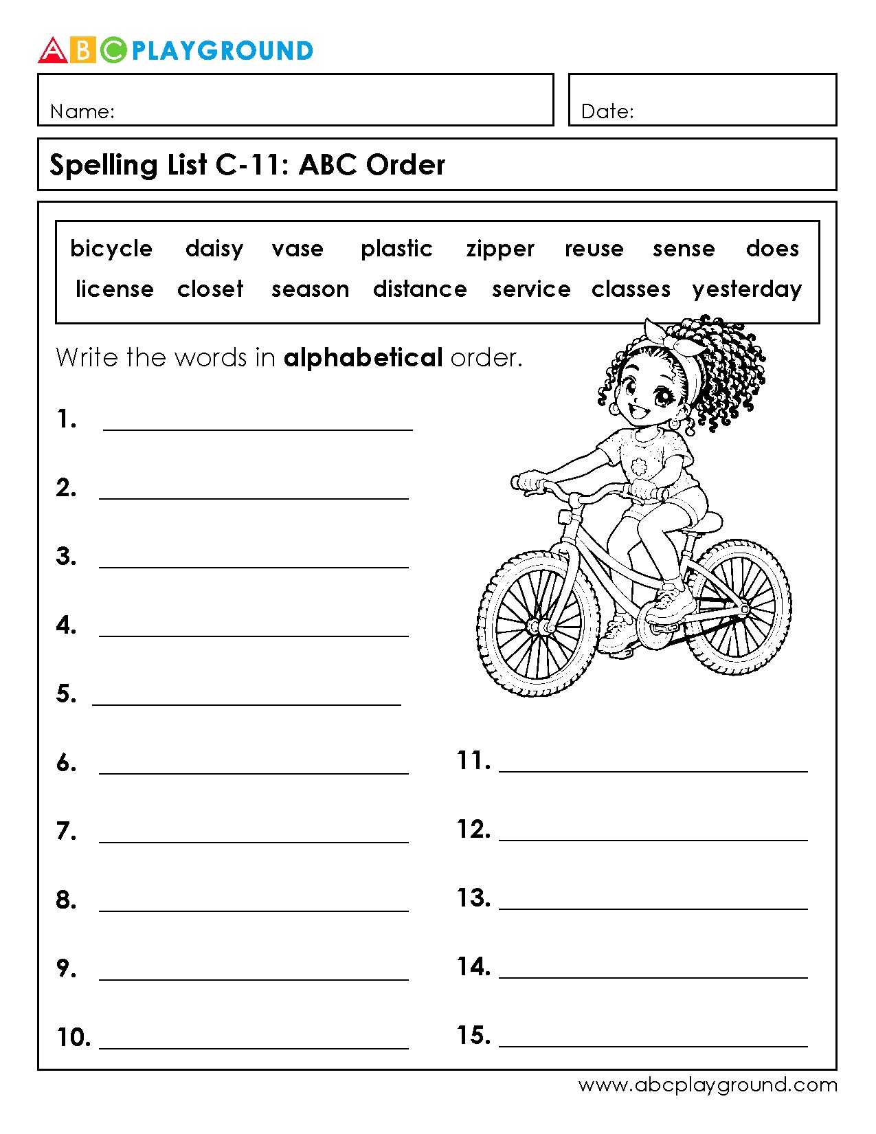 C11 Practice Alphabetical Order with Spelling Words