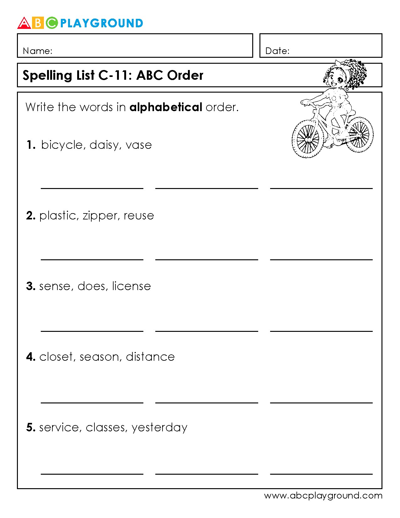 C11 Practice Alphabetical Order with Spelling Words