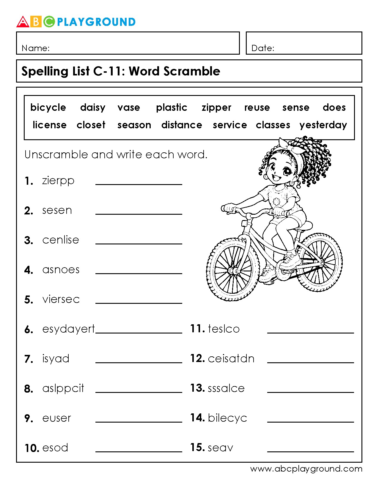 C11 Spelling Word Scramble Practice for Elementary Students