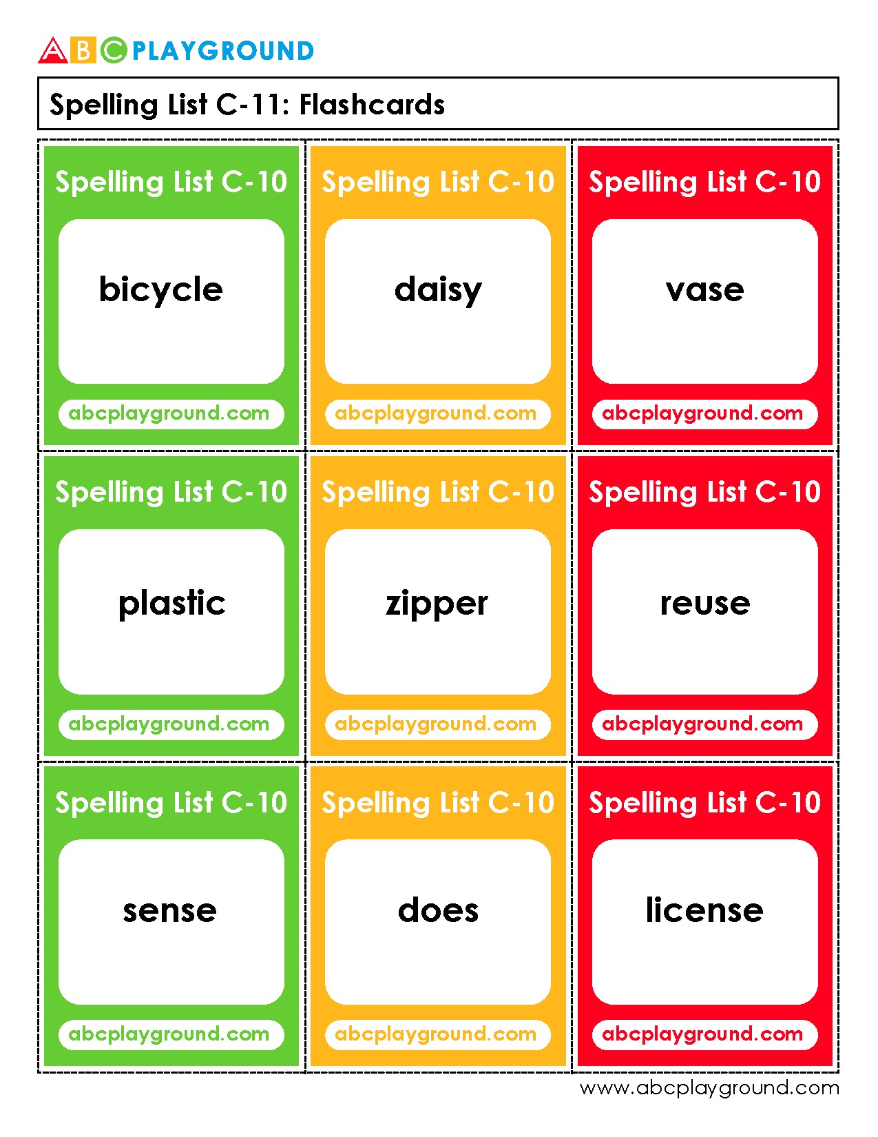 C11 Spelling Flashcards for Vocabulary Practice
