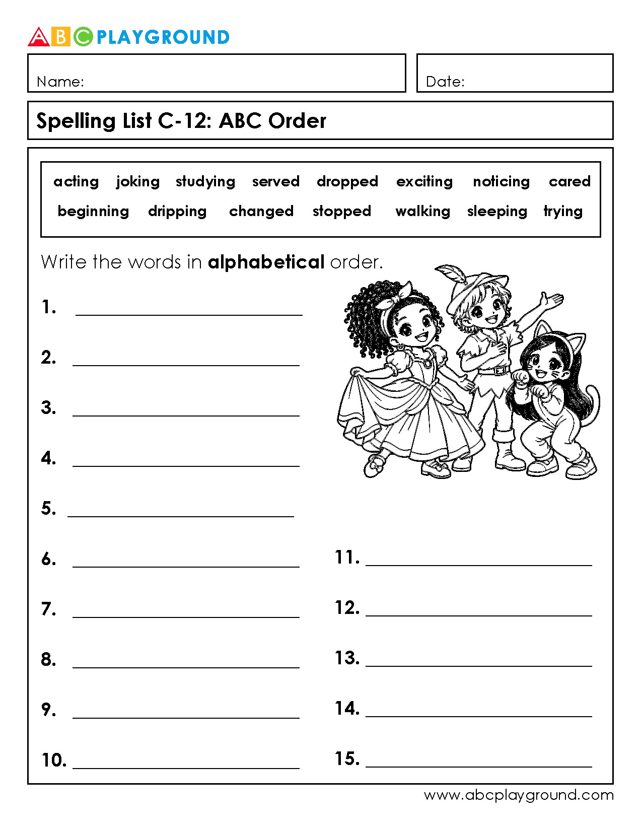 C12 Practice Alphabetical Order with Spelling Words