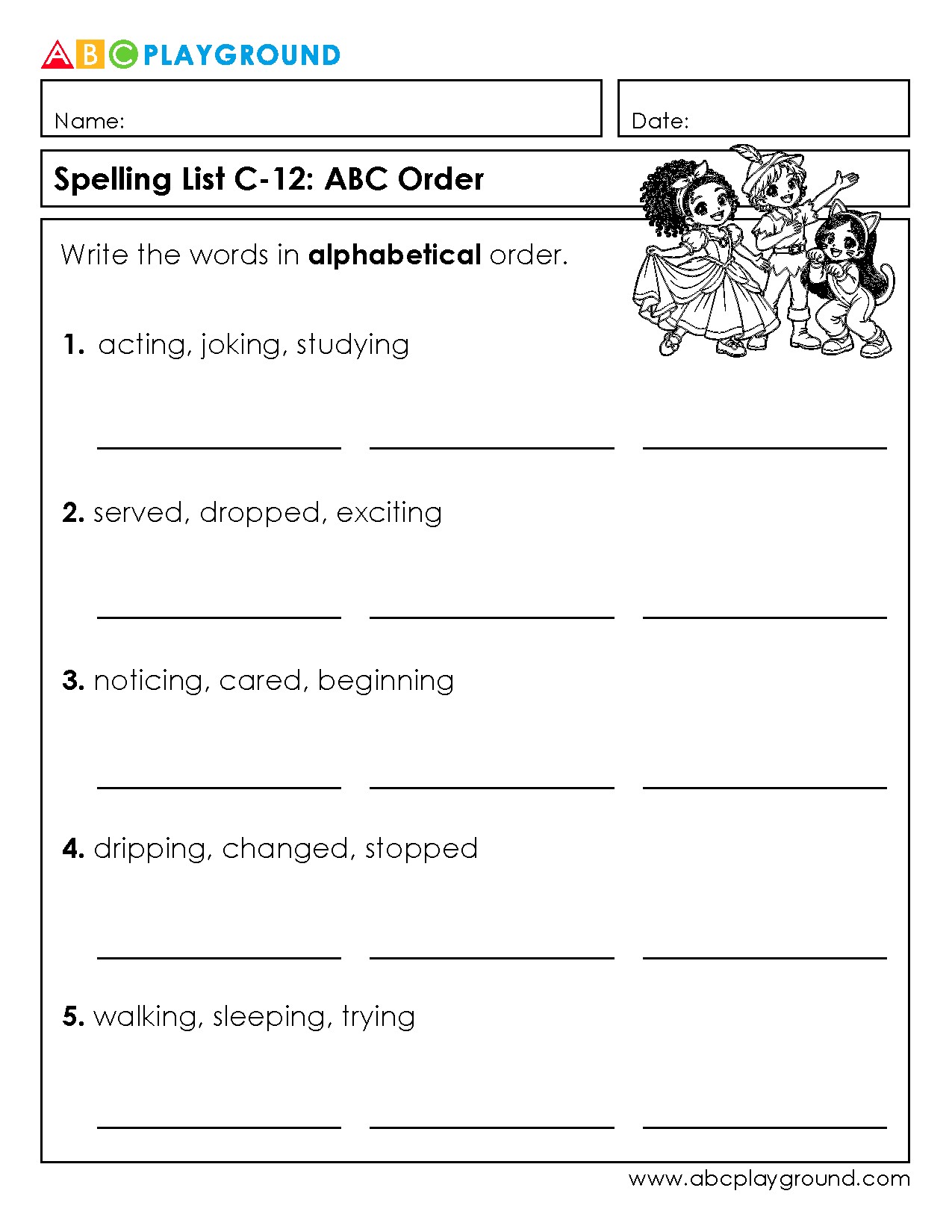C12 Alphabetical Order Spelling Practice Worksheet