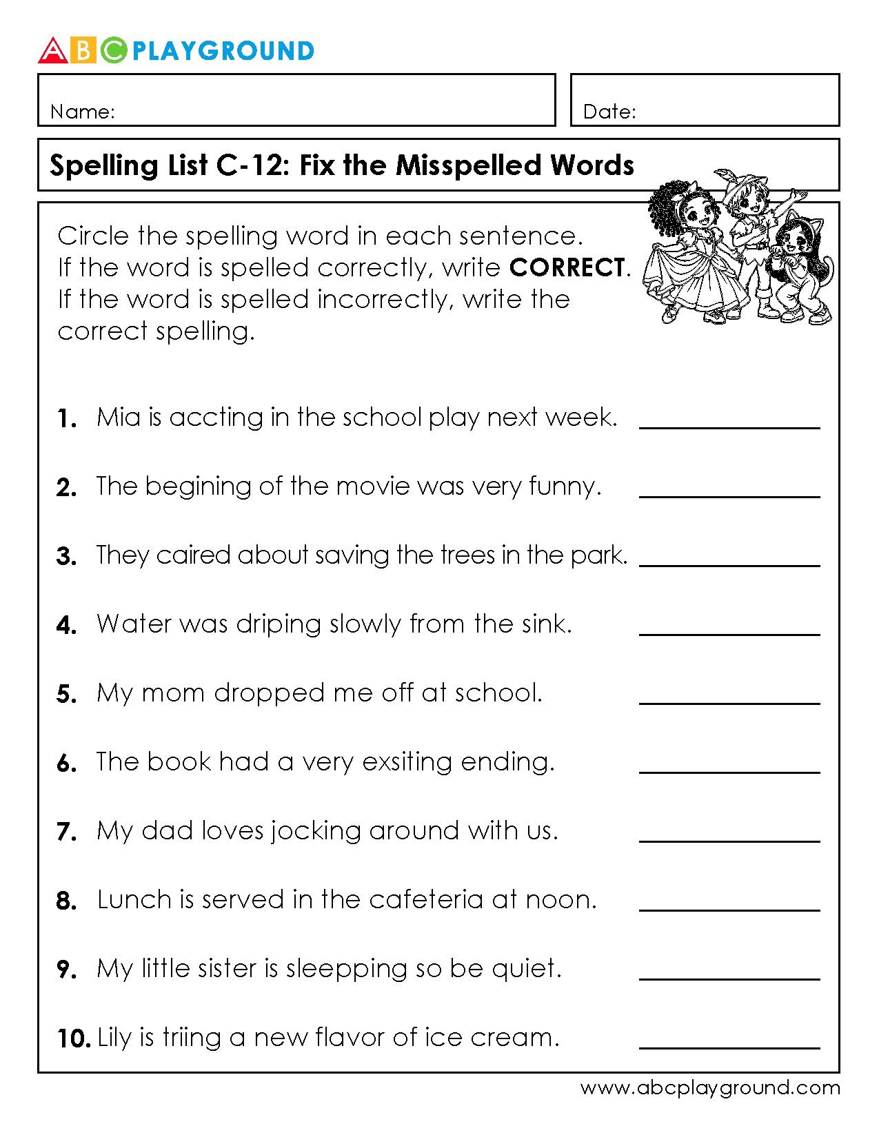 C12 Fix the Misspelled Words in Sentences Worksheet