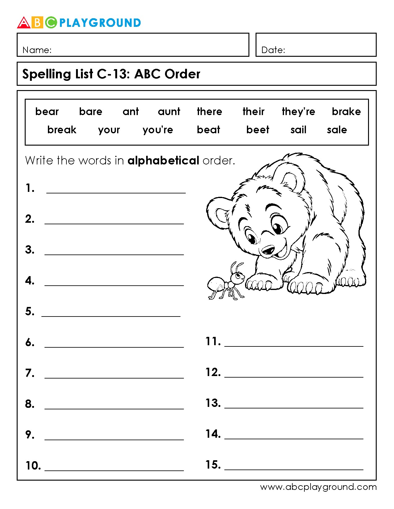 C13 Alphabetical Order Spelling Practice Worksheet