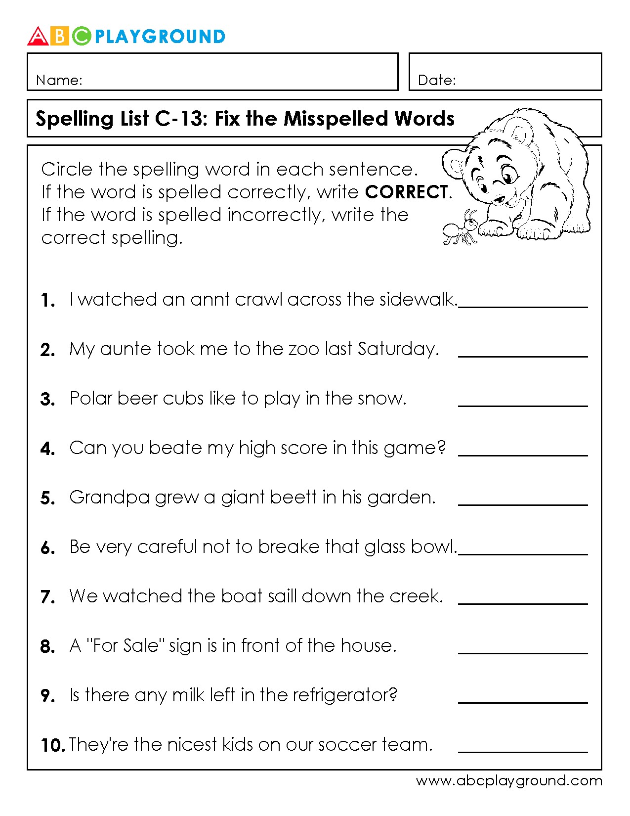 C13 Fix the Misspelled Words in Spelling Sentences