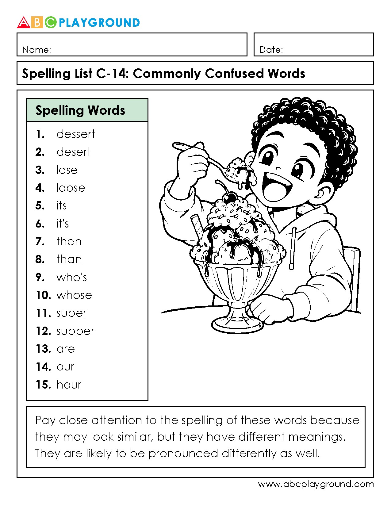C14 Commonly Confused Words Spelling List