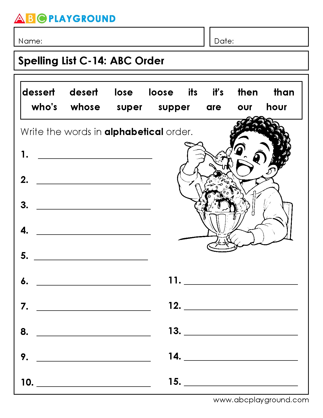 C14 Practice Alphabetical Order with Spelling Words Worksheet