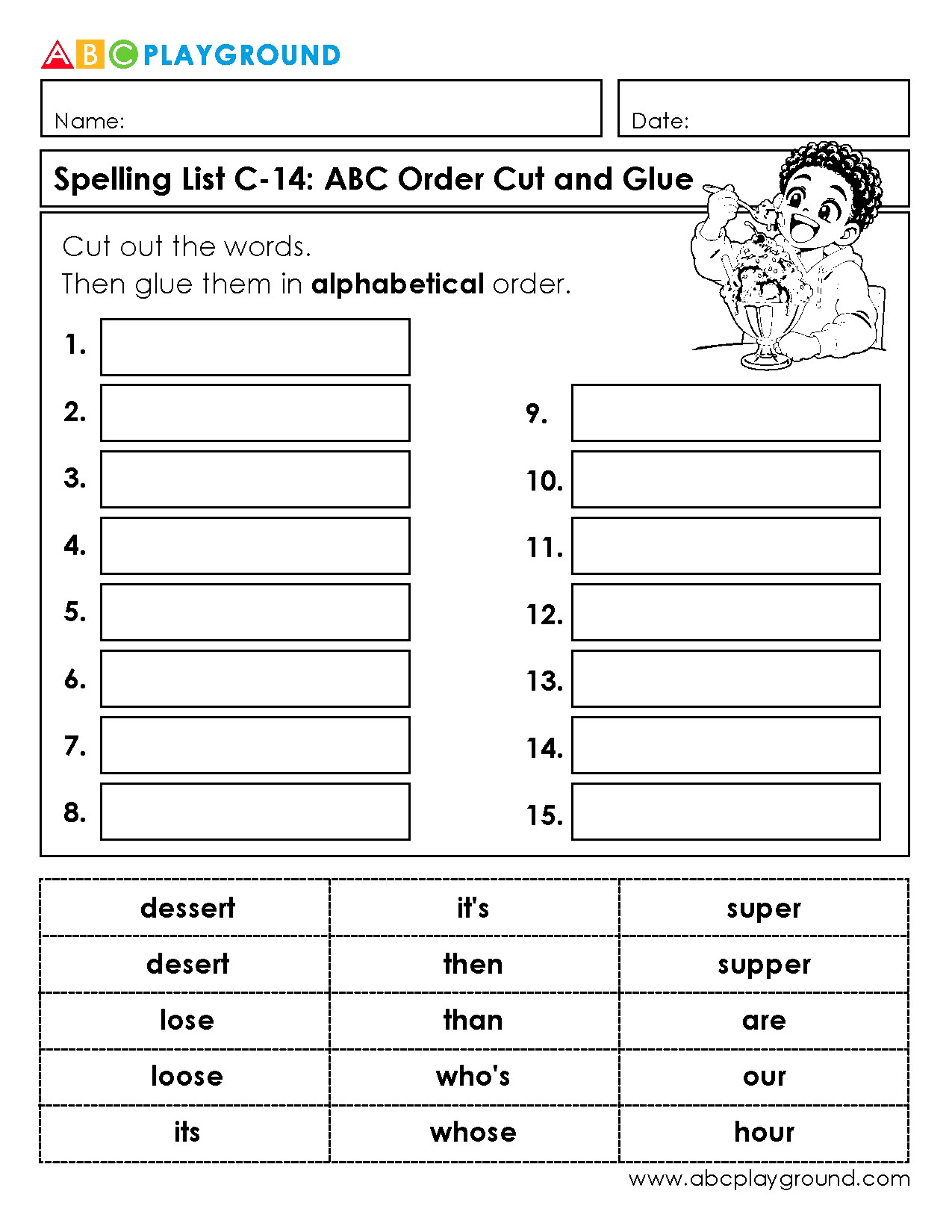 C14 Cut and Glue Words in Alphabetical Order