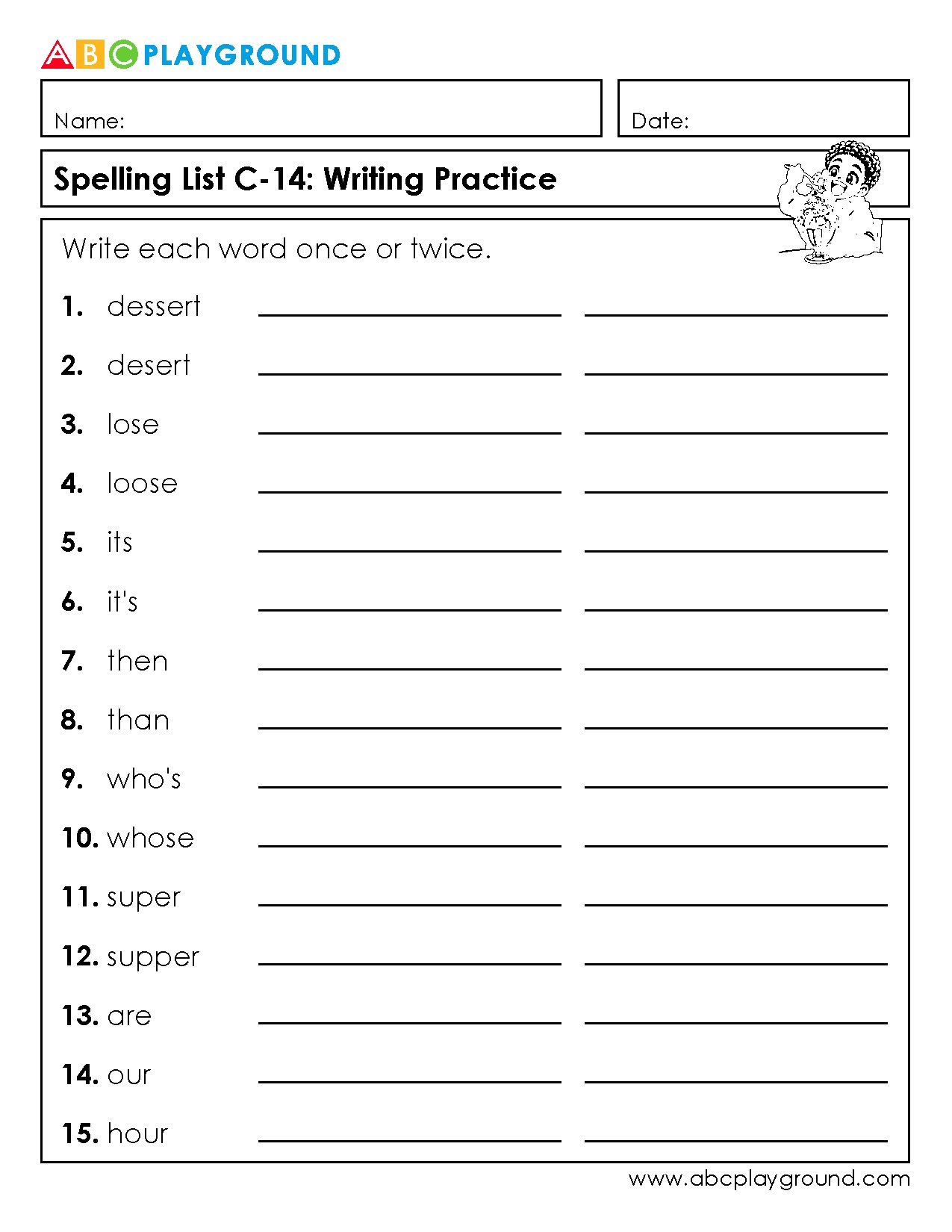 C14 Spelling Practice Worksheet for Commonly Confused Words