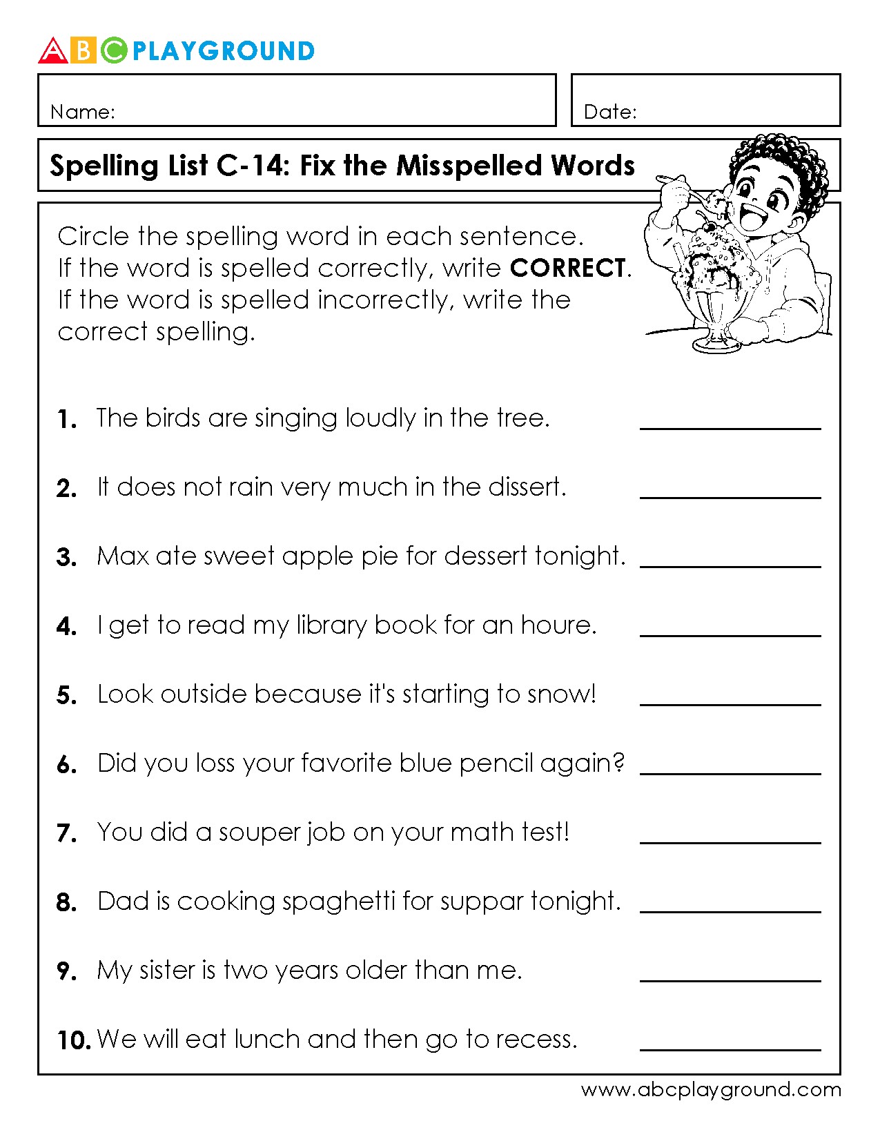 C14 Fix the Misspelled Words – Spelling Practice Worksheet