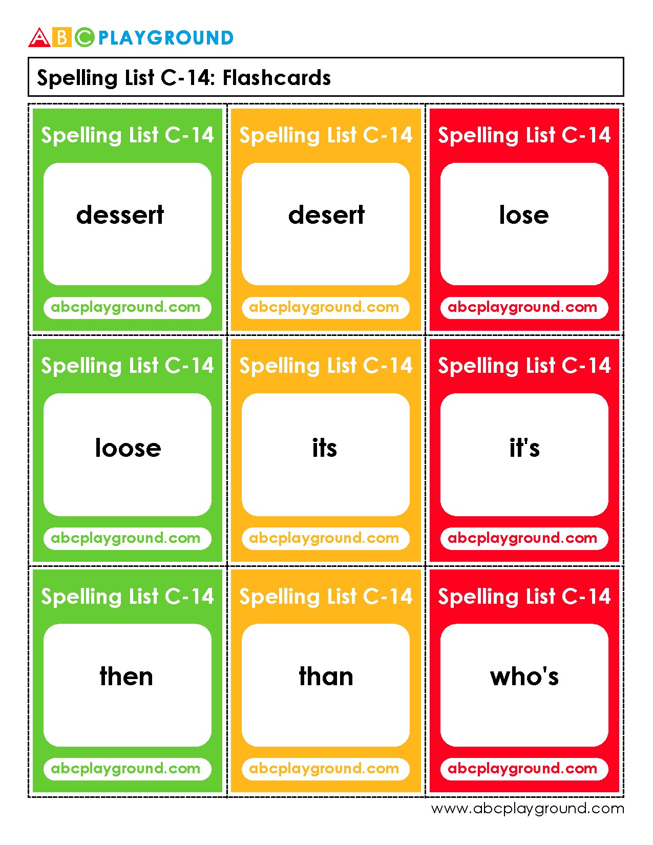 C14 Printable Spelling Flashcards for Commonly Confused Words