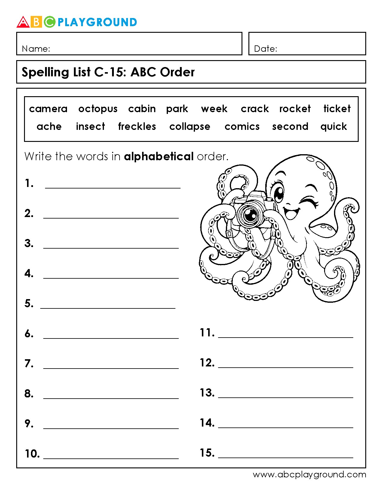 C15 Practice Alphabetical Order with Spelling Words