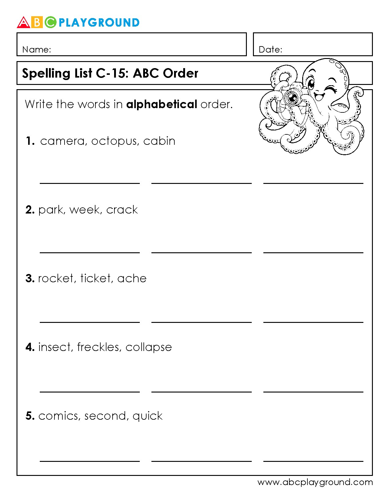 C15 Practice Alphabetical Order with Spelling Words