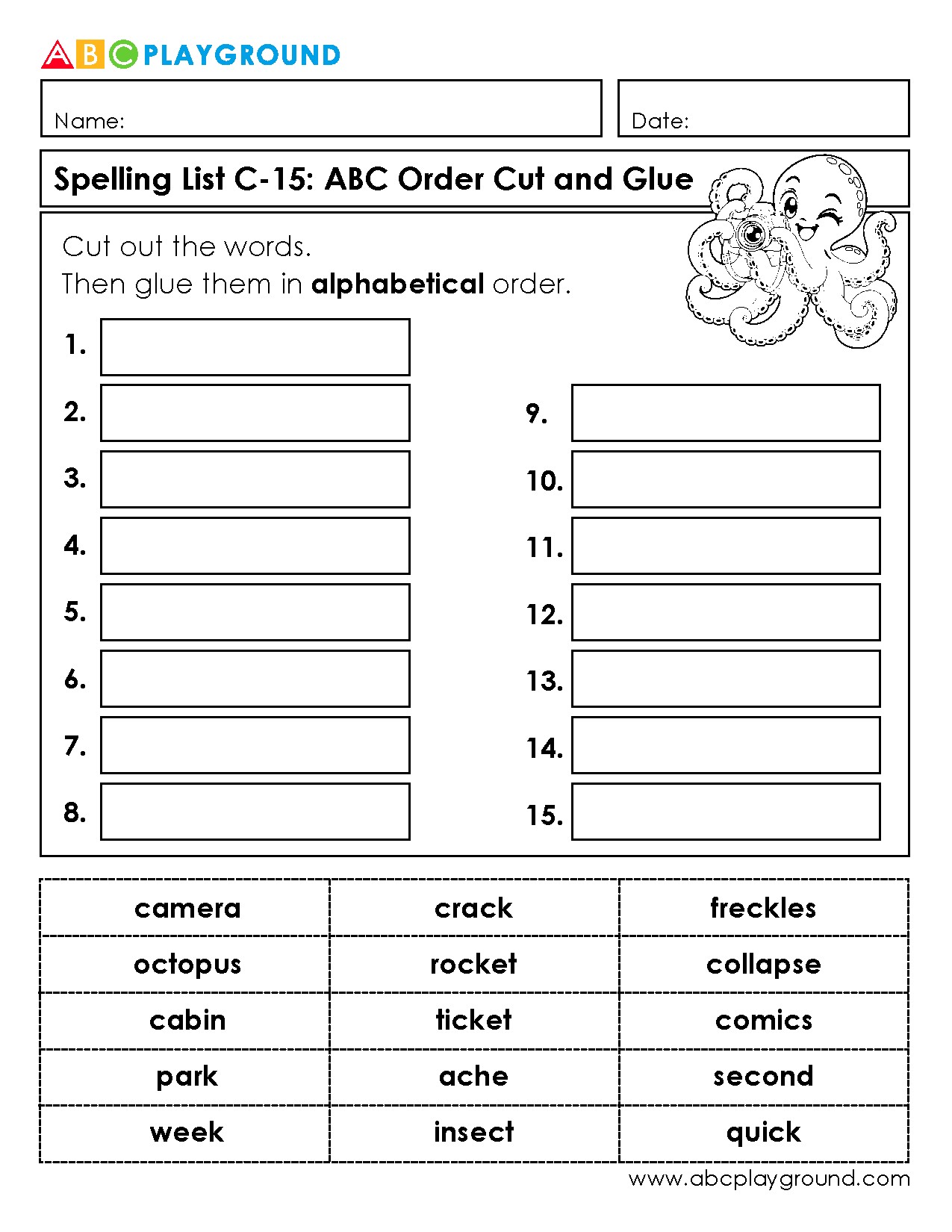 C15 ABC Order Cut and Glue Activity for Spelling Practice