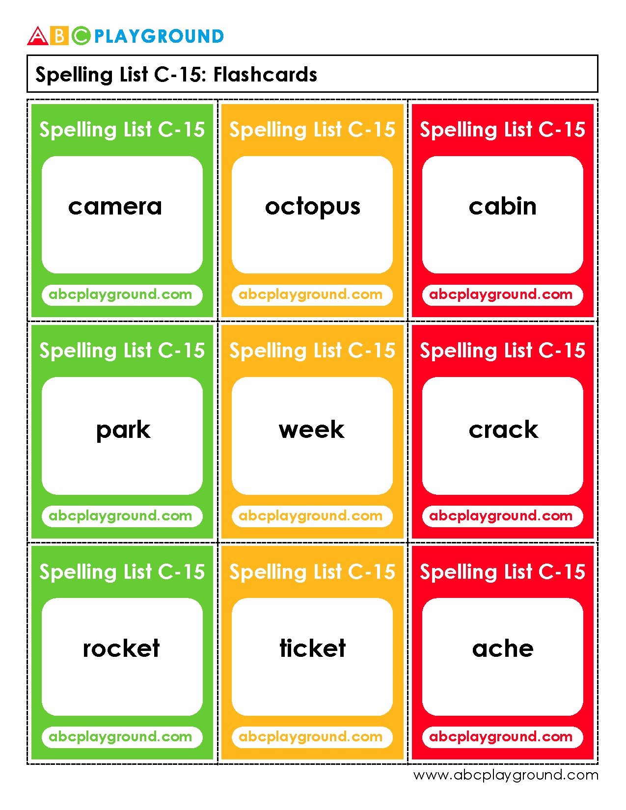 C15 Spelling List Flashcards for Vocabulary Building
