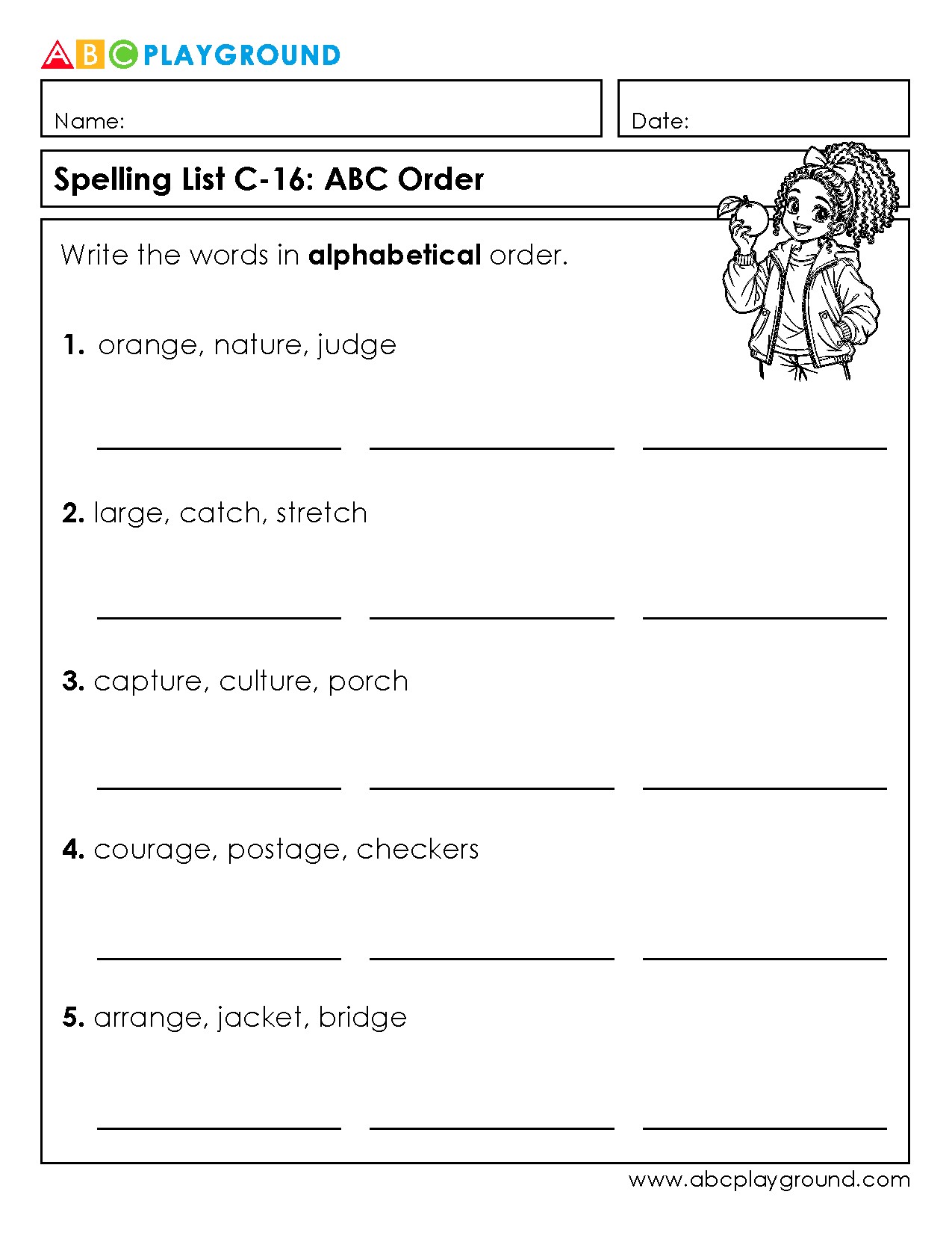C16 Practice Alphabetical Order with Spelling Words Worksheet