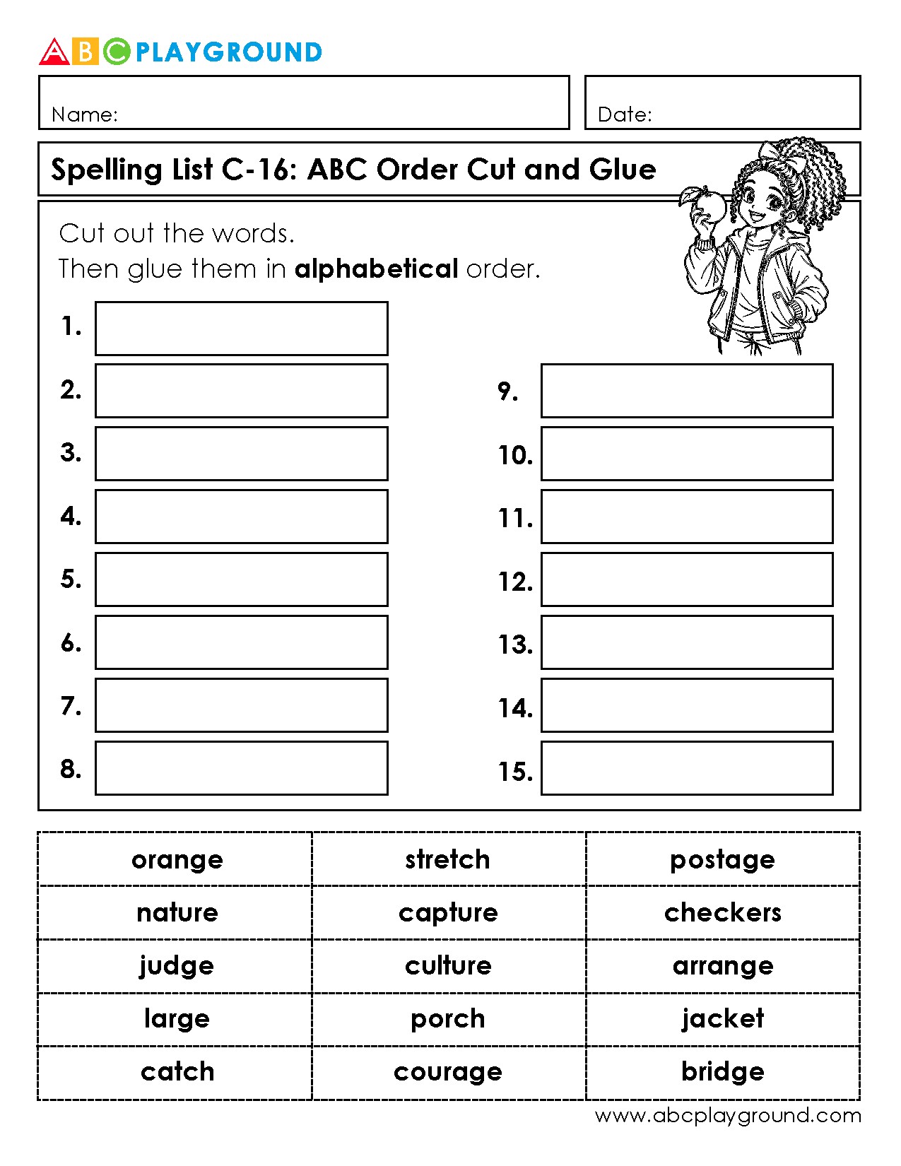 C16 Cut and Glue Words in Alphabetical Order Worksheet