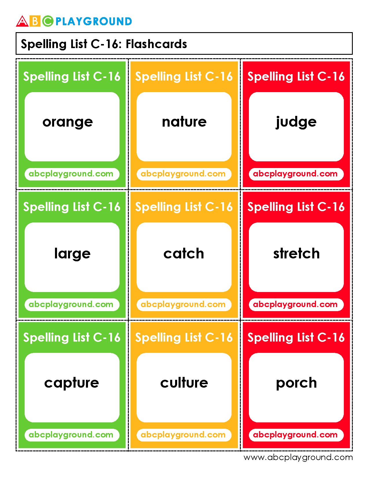 C16 Spelling List Flashcards for Vocabulary Practice