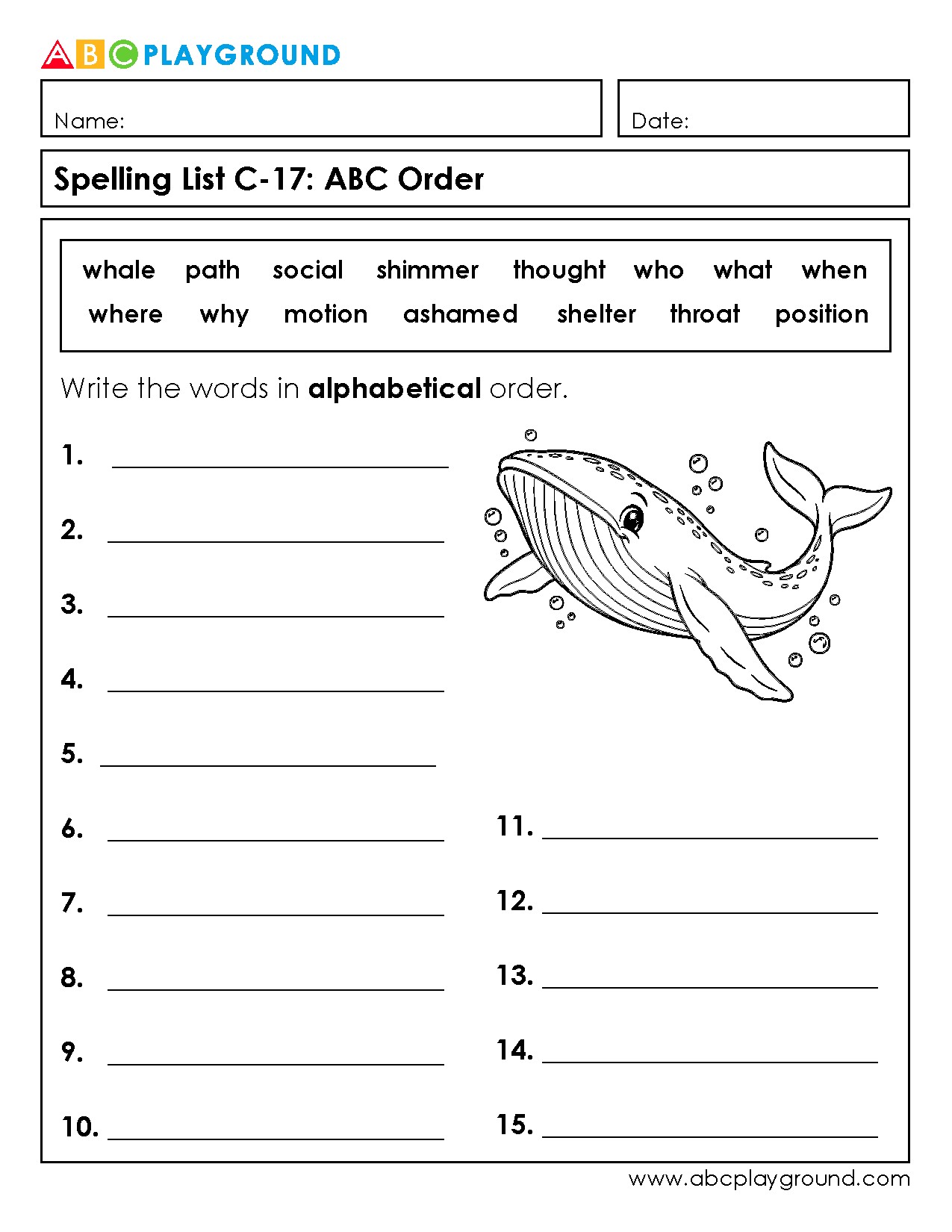 C17 Practice Alphabetical Order with Spelling Words