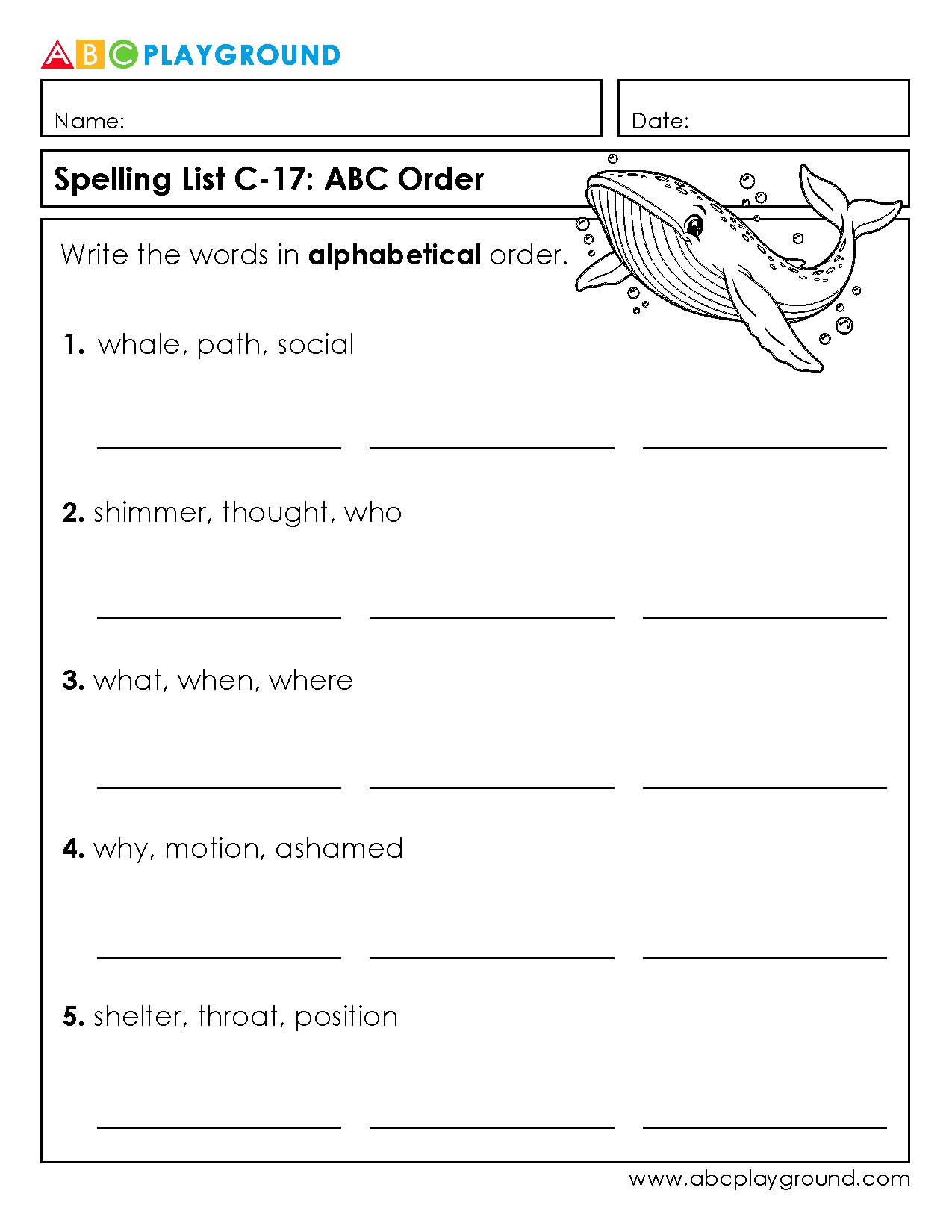 C17 Practice Alphabetical Order with Spelling Words