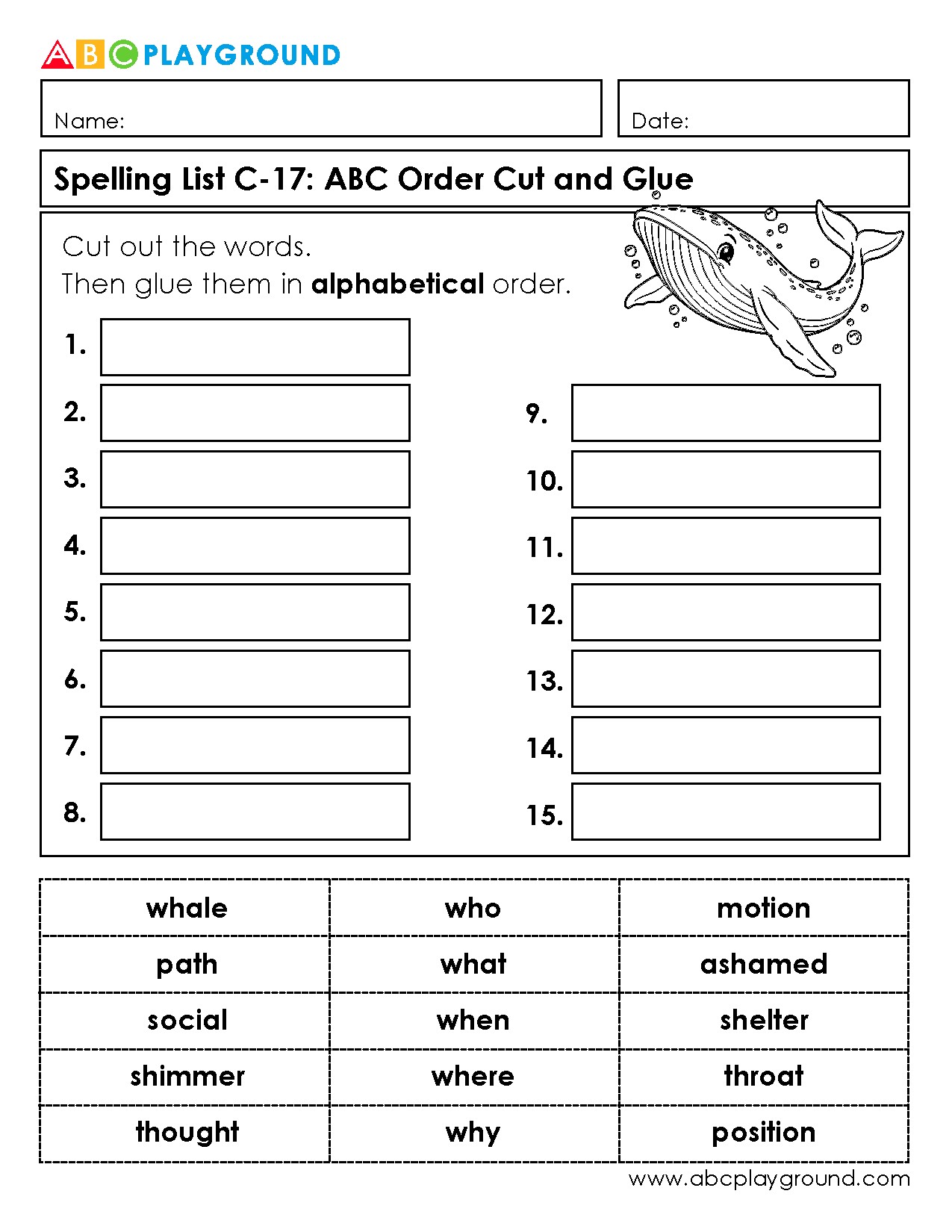 C17 Cut and Glue Activity for Alphabetical Order Practice