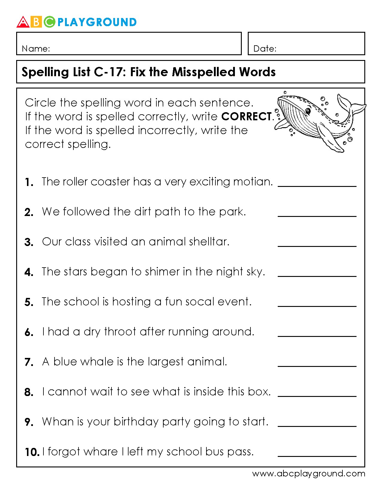 C17 Correct Misspelled Words with Fun Sentences
