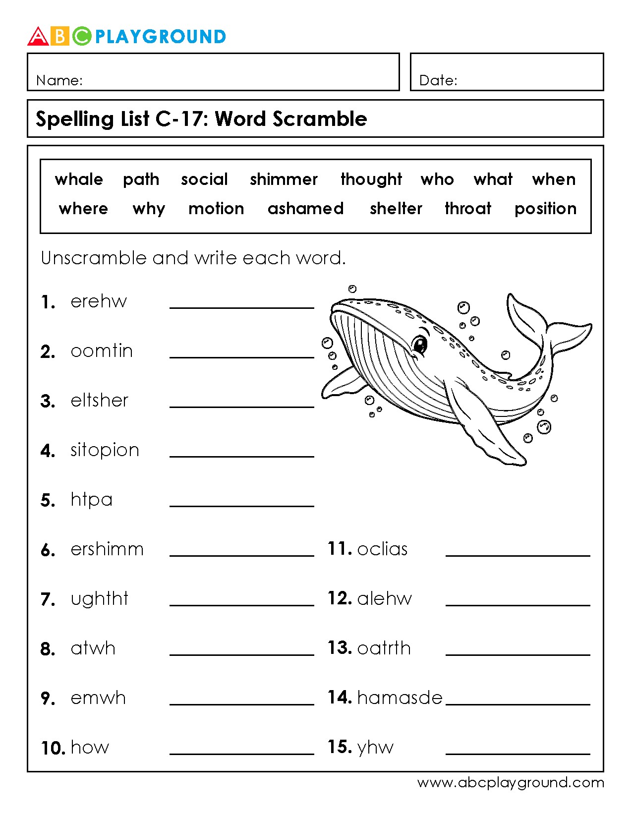 C17 Fun Word Scramble Worksheet for Spelling Practice