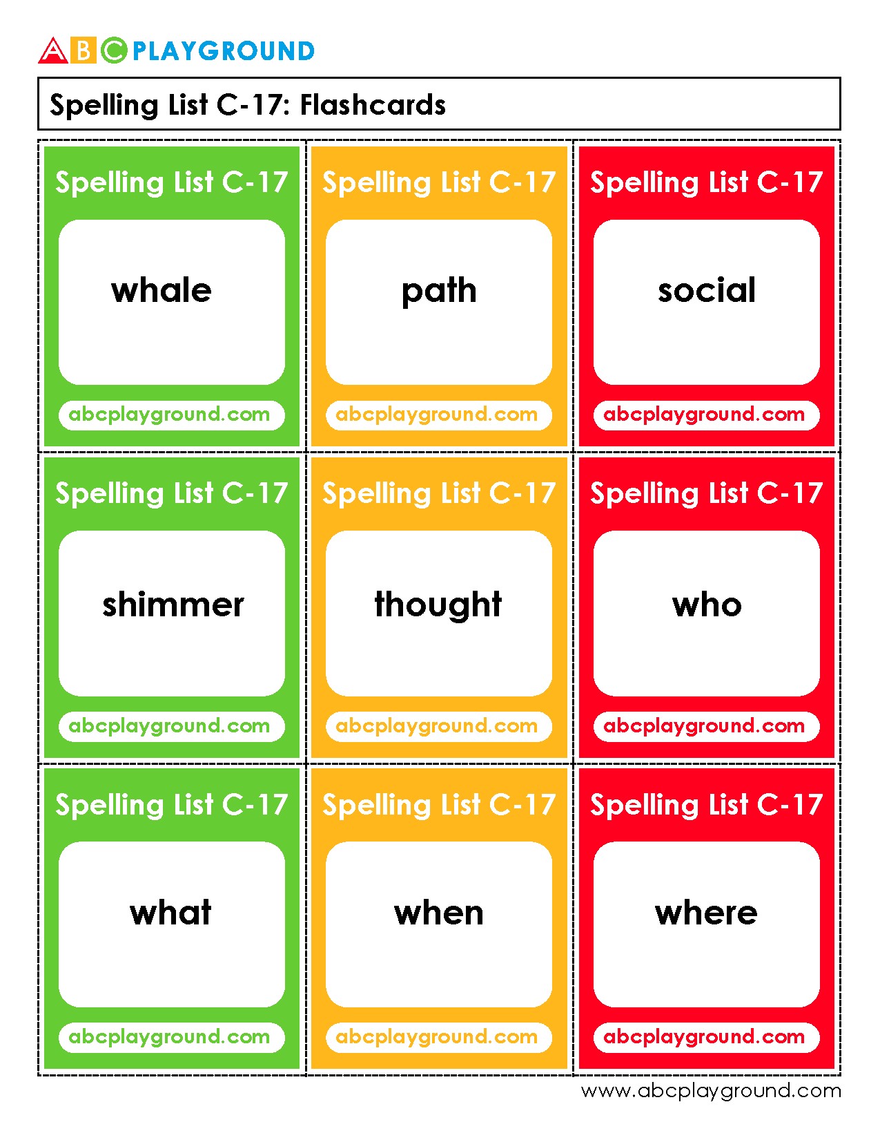 C17 Spelling List Flashcards for Vocabulary Practice
