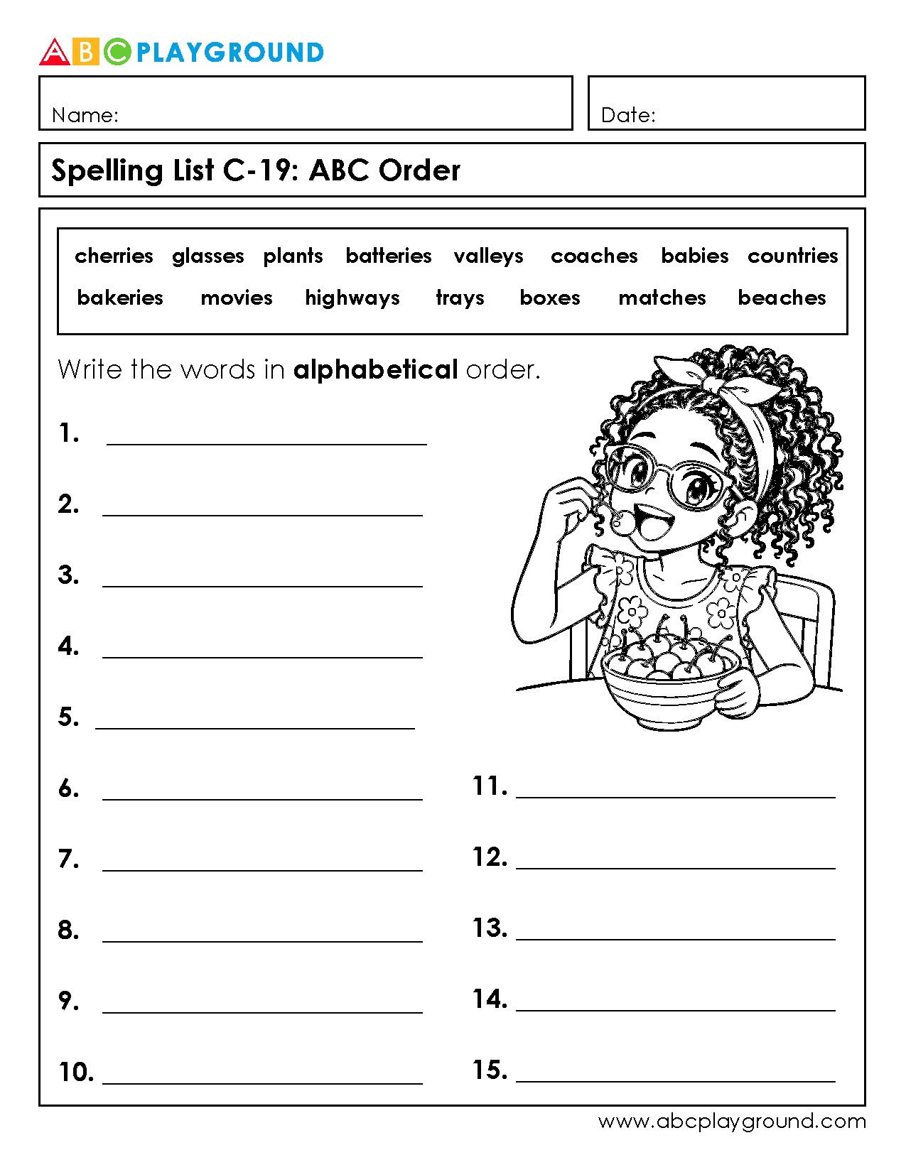 C18 Practice Alphabetical Order with Spelling Words Printable
