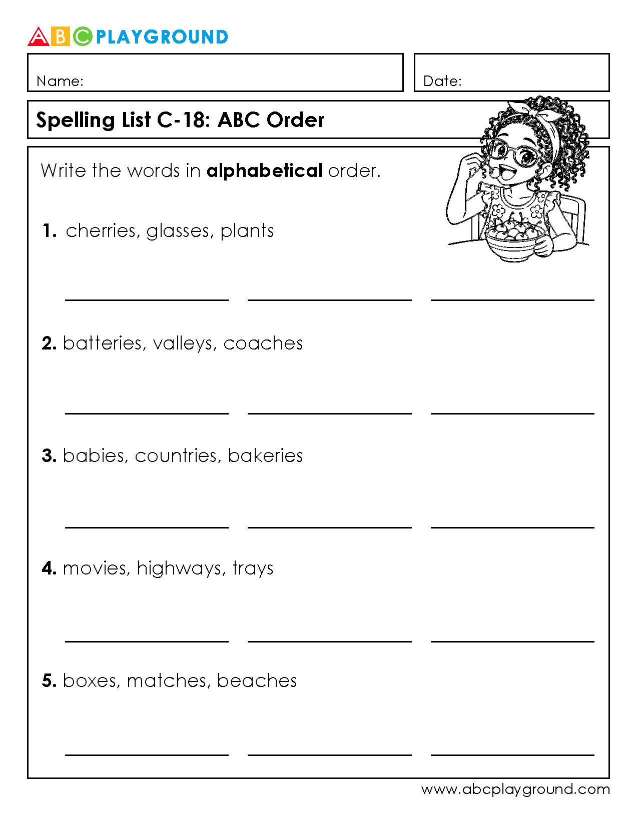 C18 Practice Alphabetical Order with Spelling Words