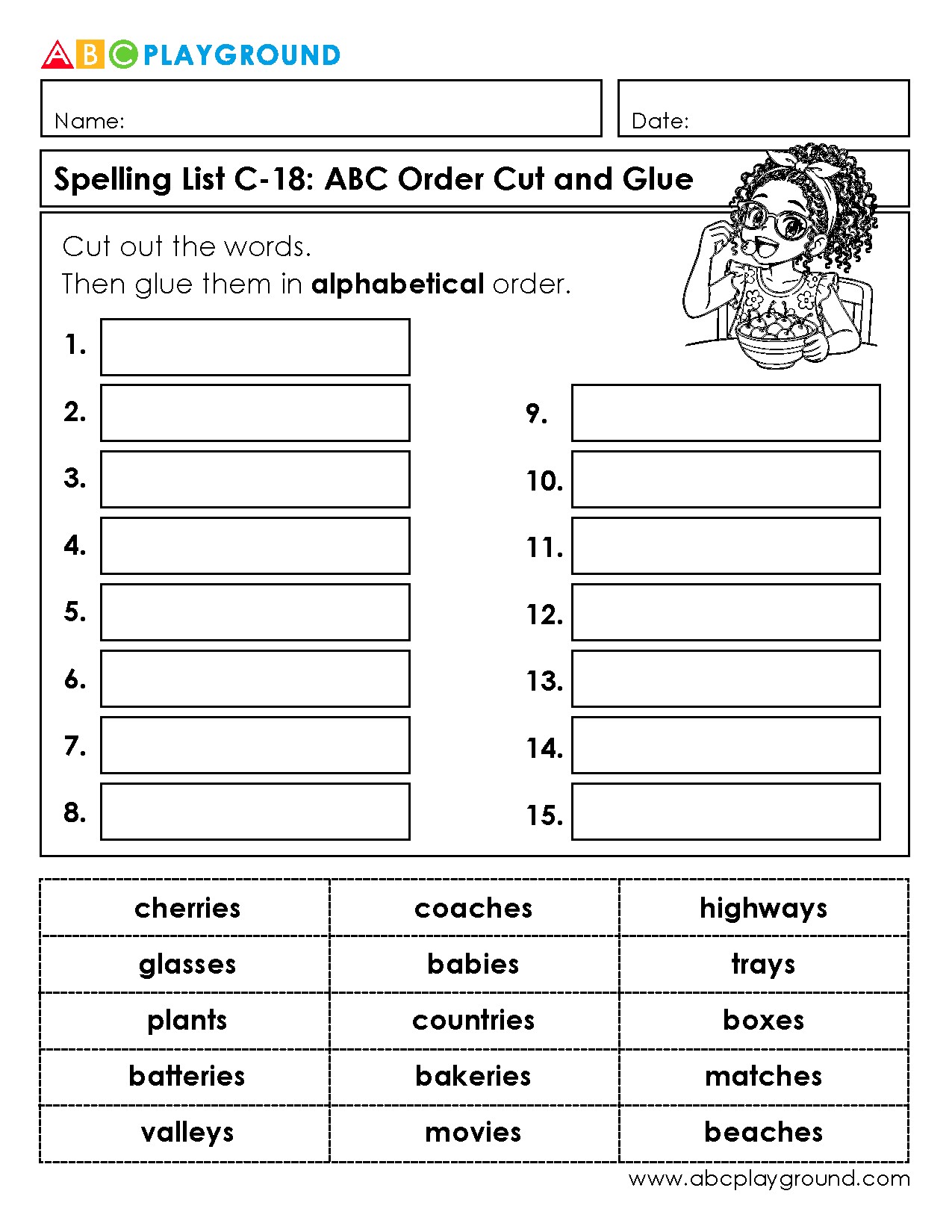 C18 Cut and Glue ABC Order Spelling Activity