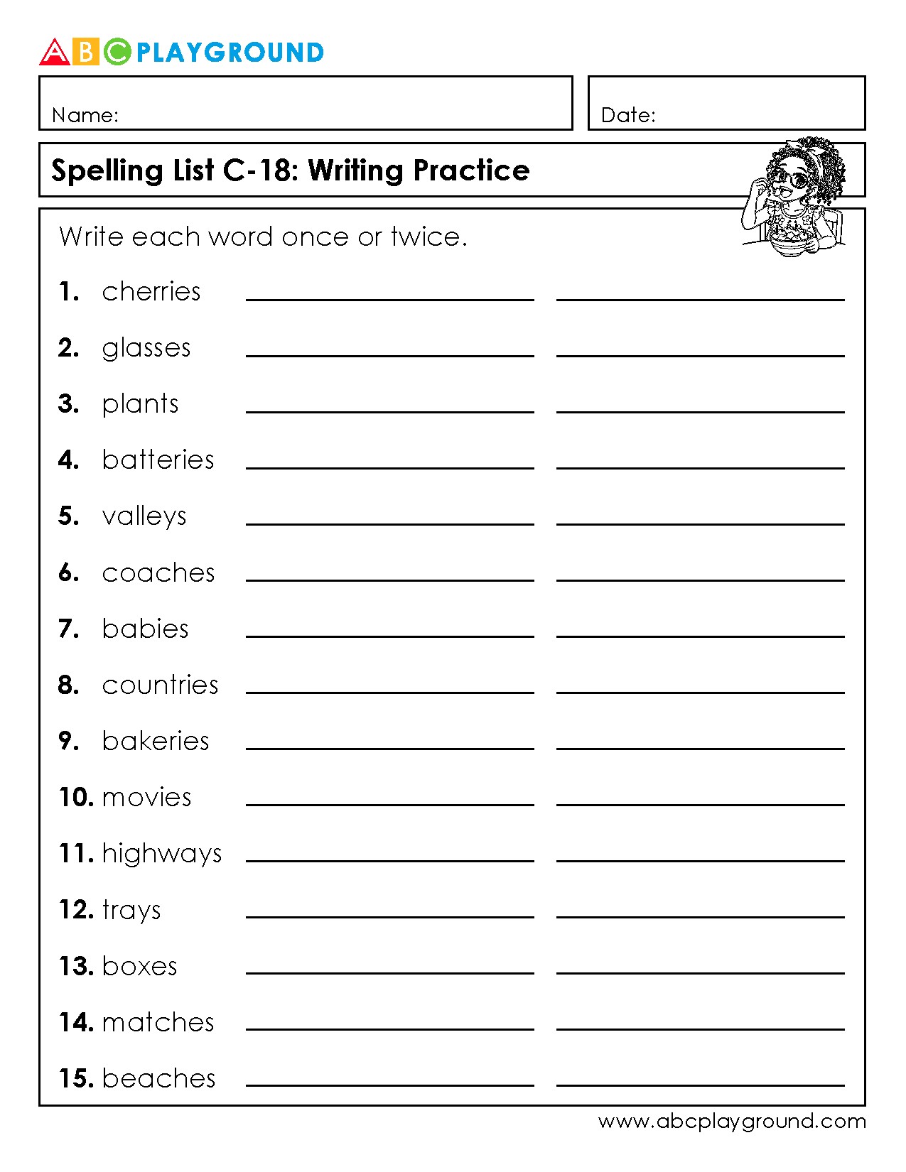 C18 Plural Nouns Spelling Practice Worksheet